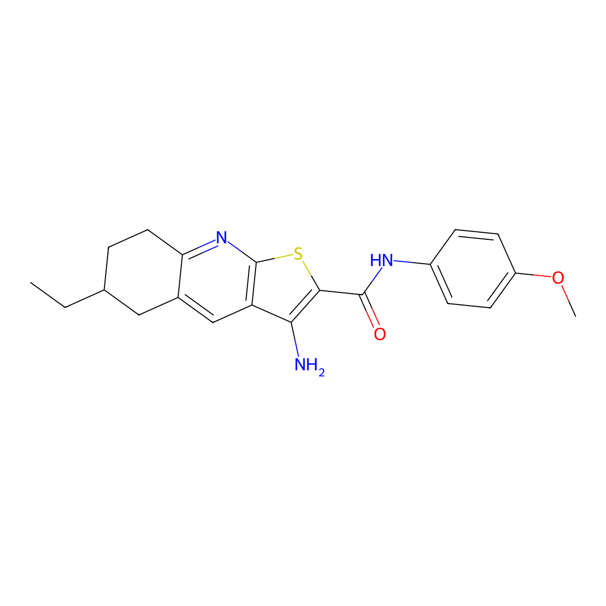 3-amino-6-ethyl-N-(4-methoxyphenyl)-5,6,7,8-tetrahydrothieno[2,3-b]quinoline-2-carboxamide molecular structure, CAS 445269-08-9