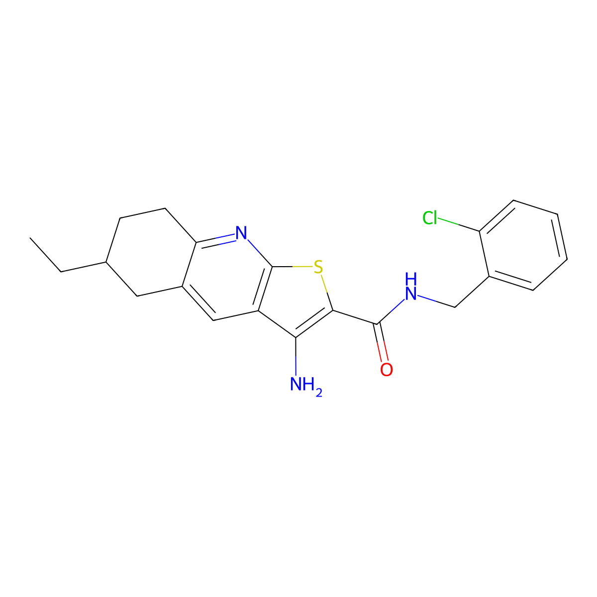 3-amino-N-(2-chlorobenzyl)-6-ethyl-5,6,7,8-tetrahydrothieno[2,3-b]quinoline-2-carboxamide molecular structure, CAS 445269-09-0