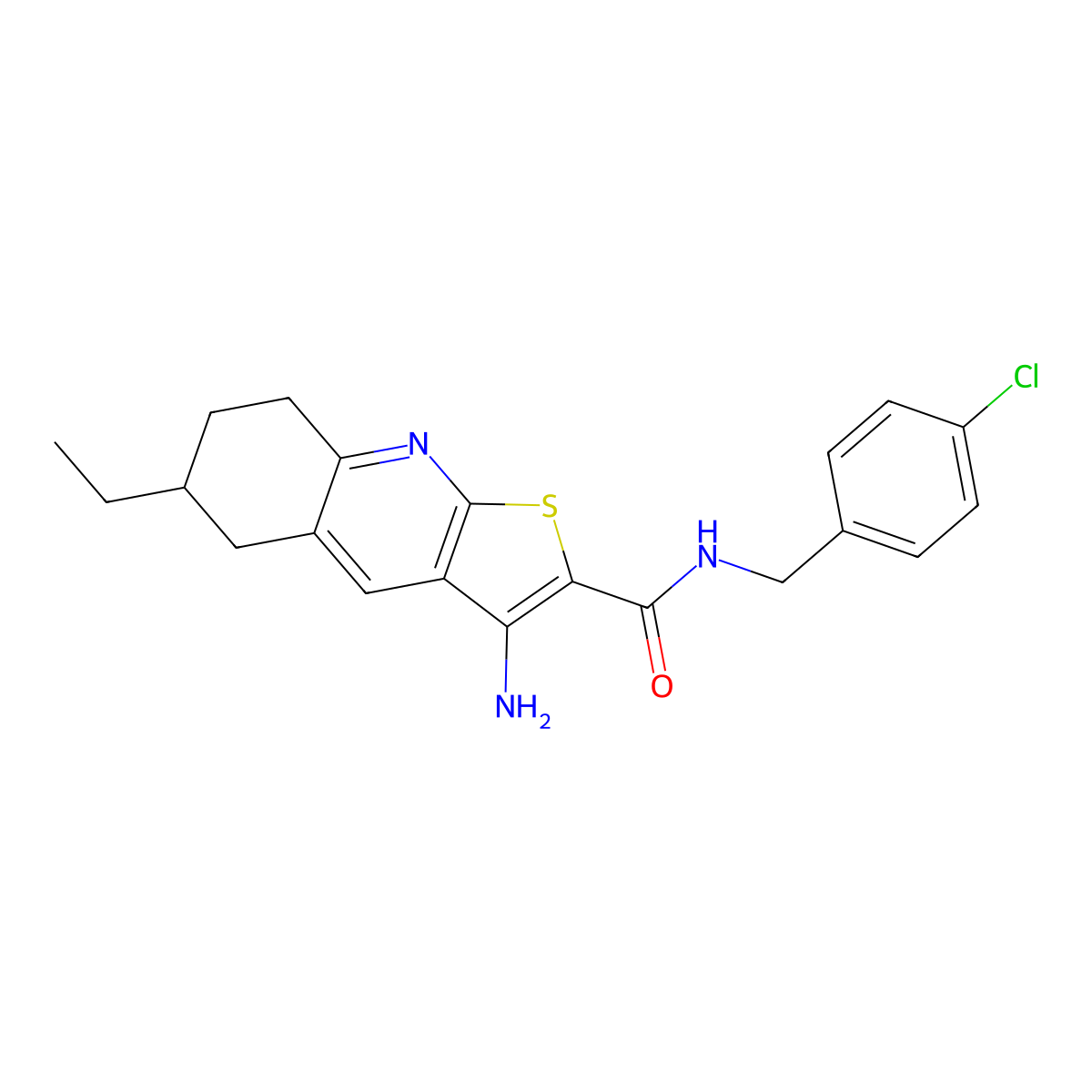 3-amino-N-(4-chlorobenzyl)-6-ethyl-5,6,7,8-tetrahydrothieno[2,3-b]quinoline-2-carboxamide molecular structure, CAS 445269-10-3