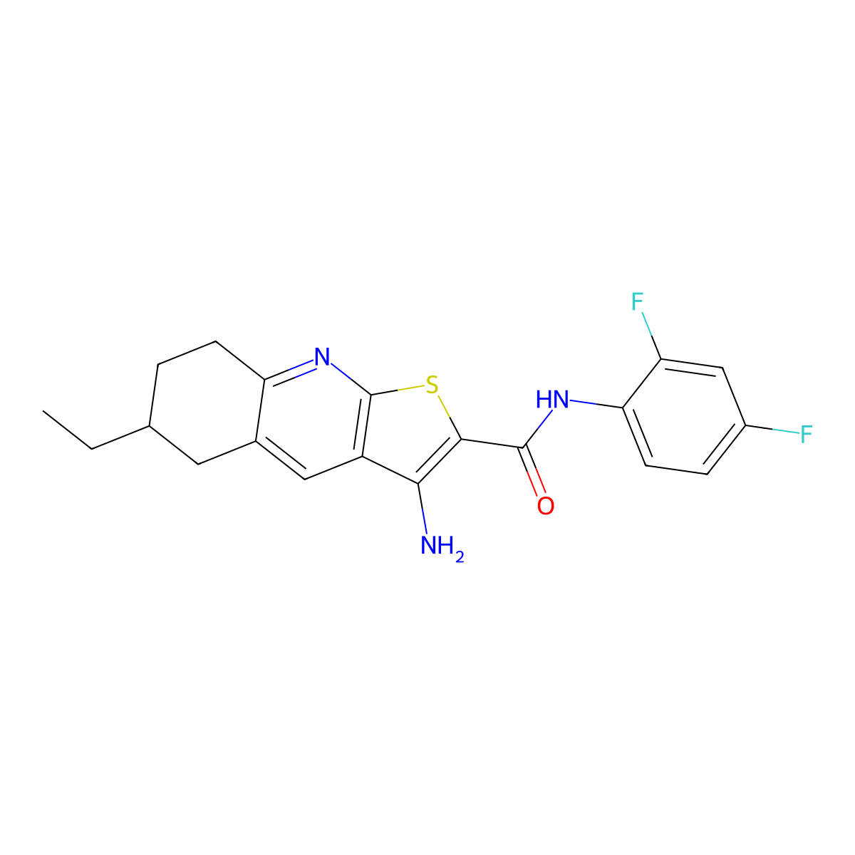 3-amino-N-(2,4-difluorophenyl)-6-ethyl-5,6,7,8-tetrahydrothieno[2,3-b]quinoline-2-carboxamide molecular structure, CAS 445269-11-4