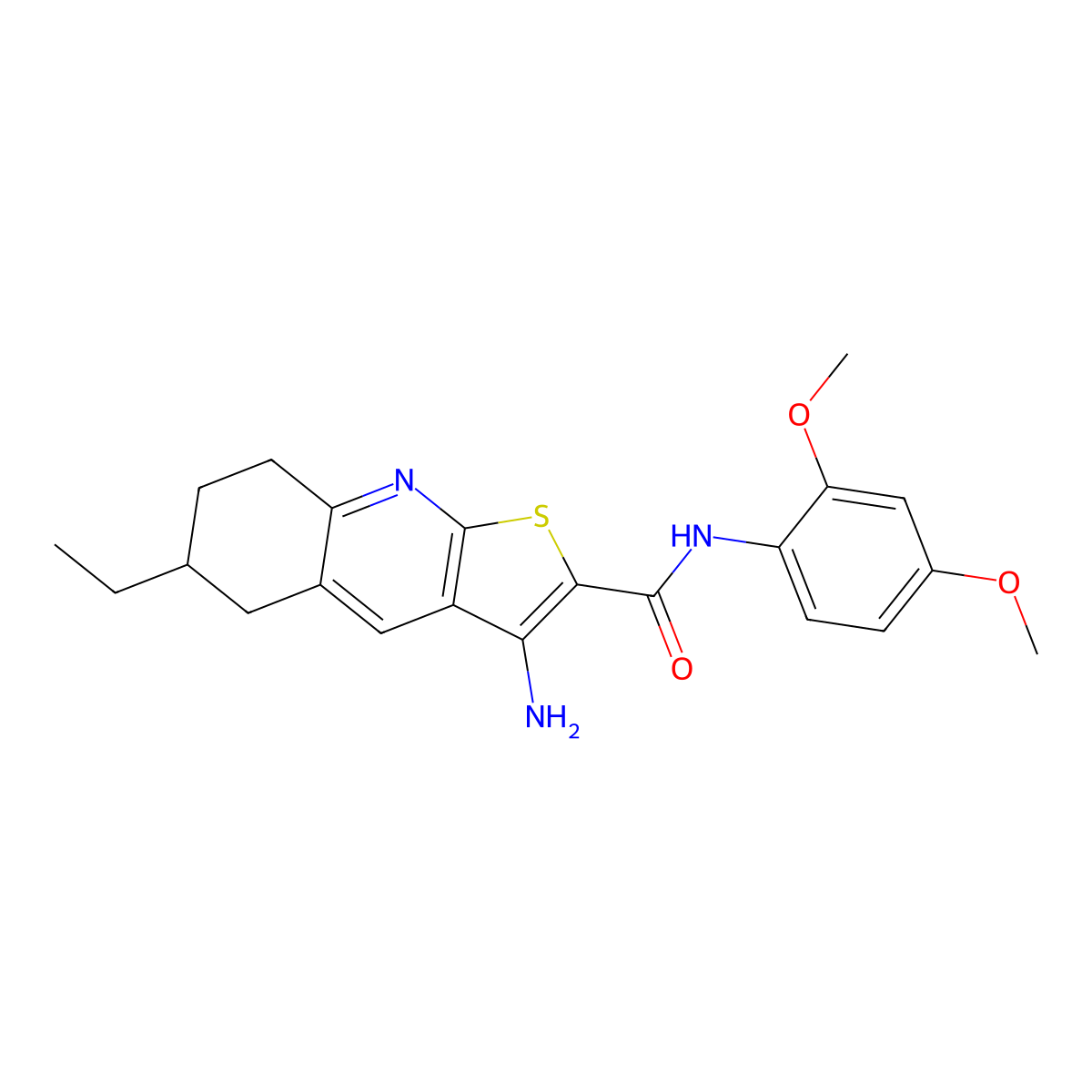 3-amino-N-(2,4-dimethoxyphenyl)-6-ethyl-5,6,7,8-tetrahydrothieno[2,3-b]quinoline-2-carboxamide molecular structure, CAS 445269-12-5