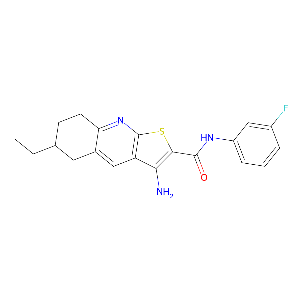 3-amino-6-ethyl-N-(3-fluorophenyl)-5,6,7,8-tetrahydrothieno[2,3-b]quinoline-2-carboxamide molecular structure, CAS 445269-13-6