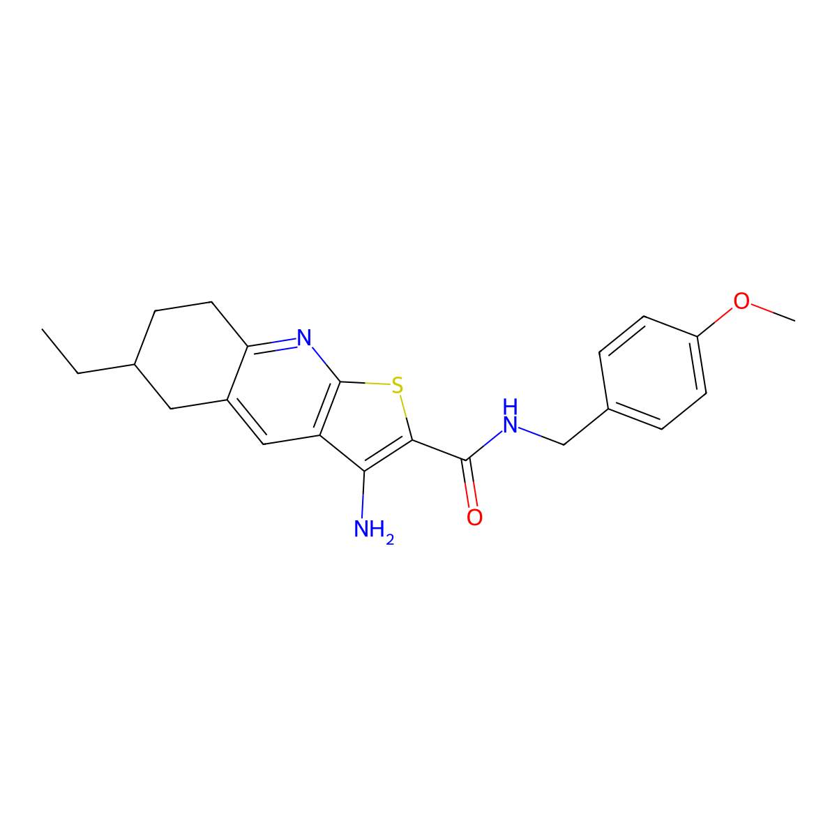 3-amino-6-ethyl-N-(4-methoxybenzyl)-5,6,7,8-tetrahydrothieno[2,3-b]quinoline-2-carboxamide molecular structure, CAS 445269-14-7