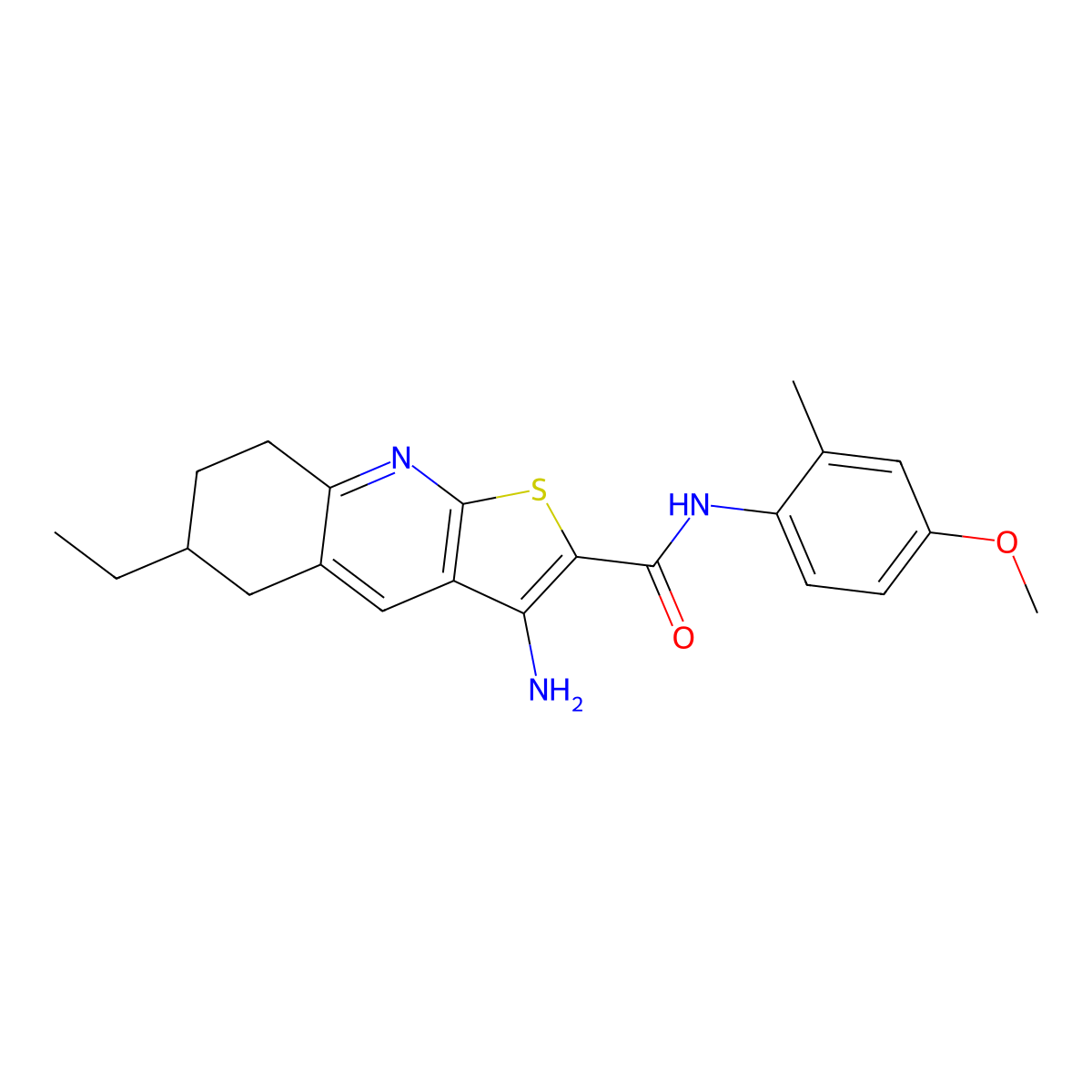 3-amino-6-ethyl-N-(4-methoxy-2-methylphenyl)-5,6,7,8-tetrahydrothieno[2,3-b]quinoline-2-carboxamide molecular structure, CAS 445269-15-8