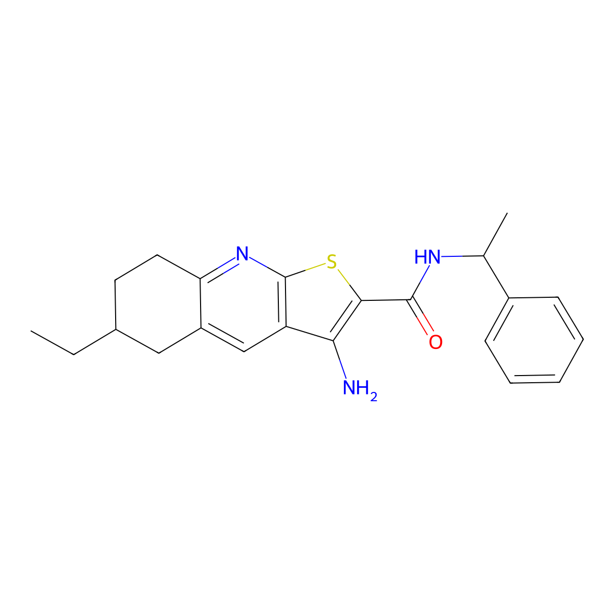 3-amino-6-ethyl-N-(1-phenylethyl)-5,6,7,8-tetrahydrothieno[2,3-b]quinoline-2-carboxamide molecular structure, CAS 445269-16-9