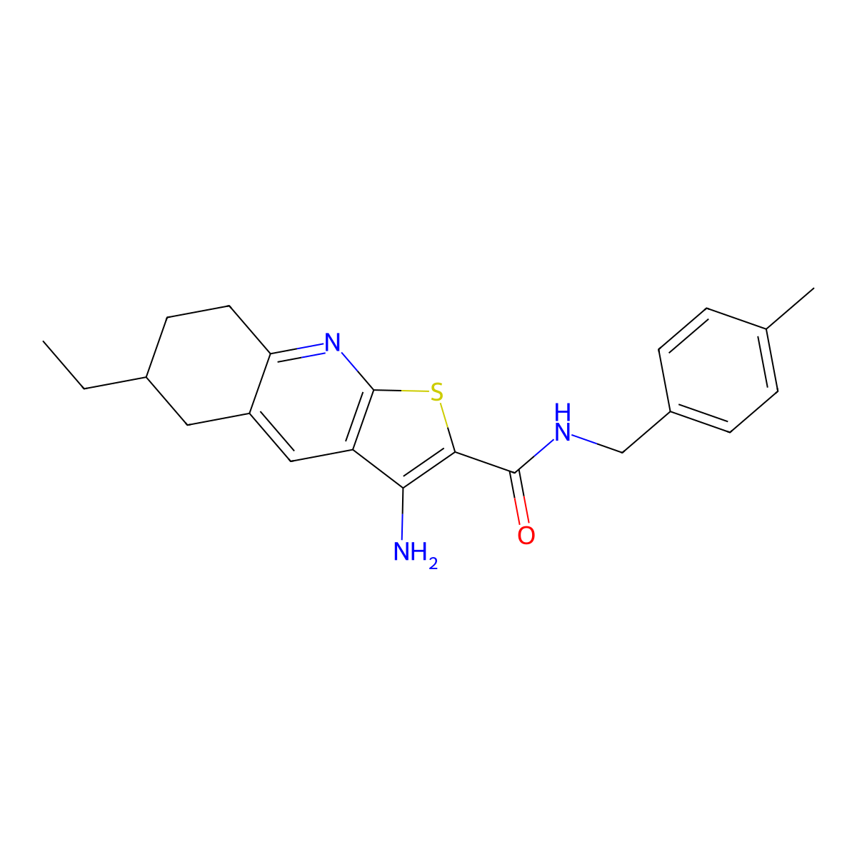 3-amino-6-ethyl-N-(4-methylbenzyl)-5,6,7,8-tetrahydrothieno[2,3-b]quinoline-2-carboxamide molecular structure, CAS 445269-17-0