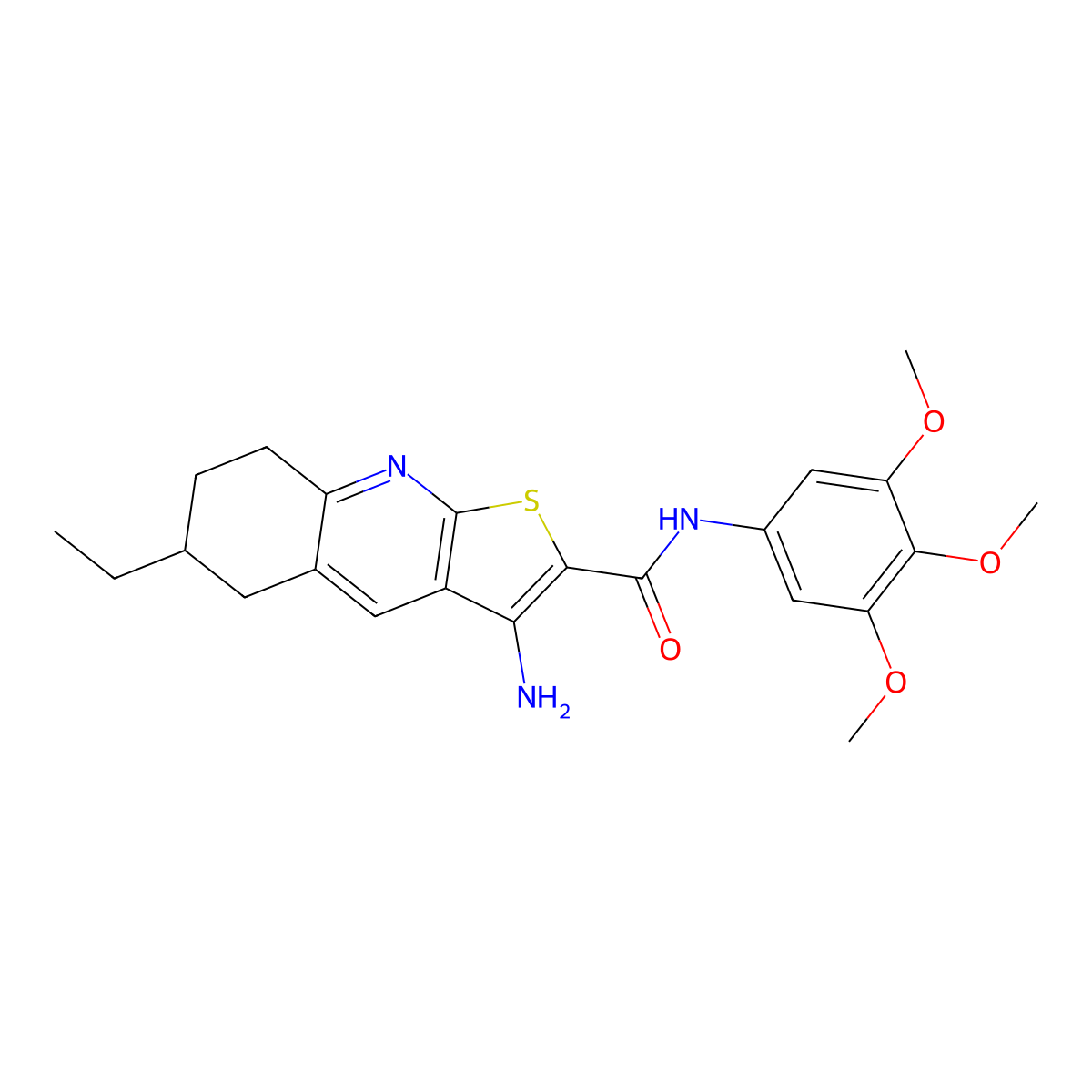 3-amino-6-ethyl-N-(3,4,5-trimethoxyphenyl)-5,6,7,8-tetrahydrothieno[2,3-b]quinoline-2-carboxamide molecular structure, CAS 445269-18-1