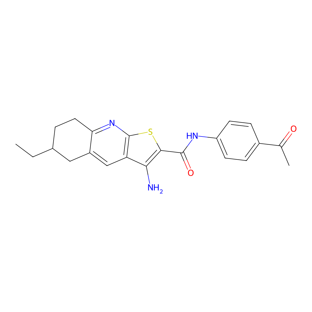 N-(4-acetylphenyl)-3-amino-6-ethyl-5,6,7,8-tetrahydrothieno[2,3-b]quinoline-2-carboxamide molecular structure, CAS 445269-19-2