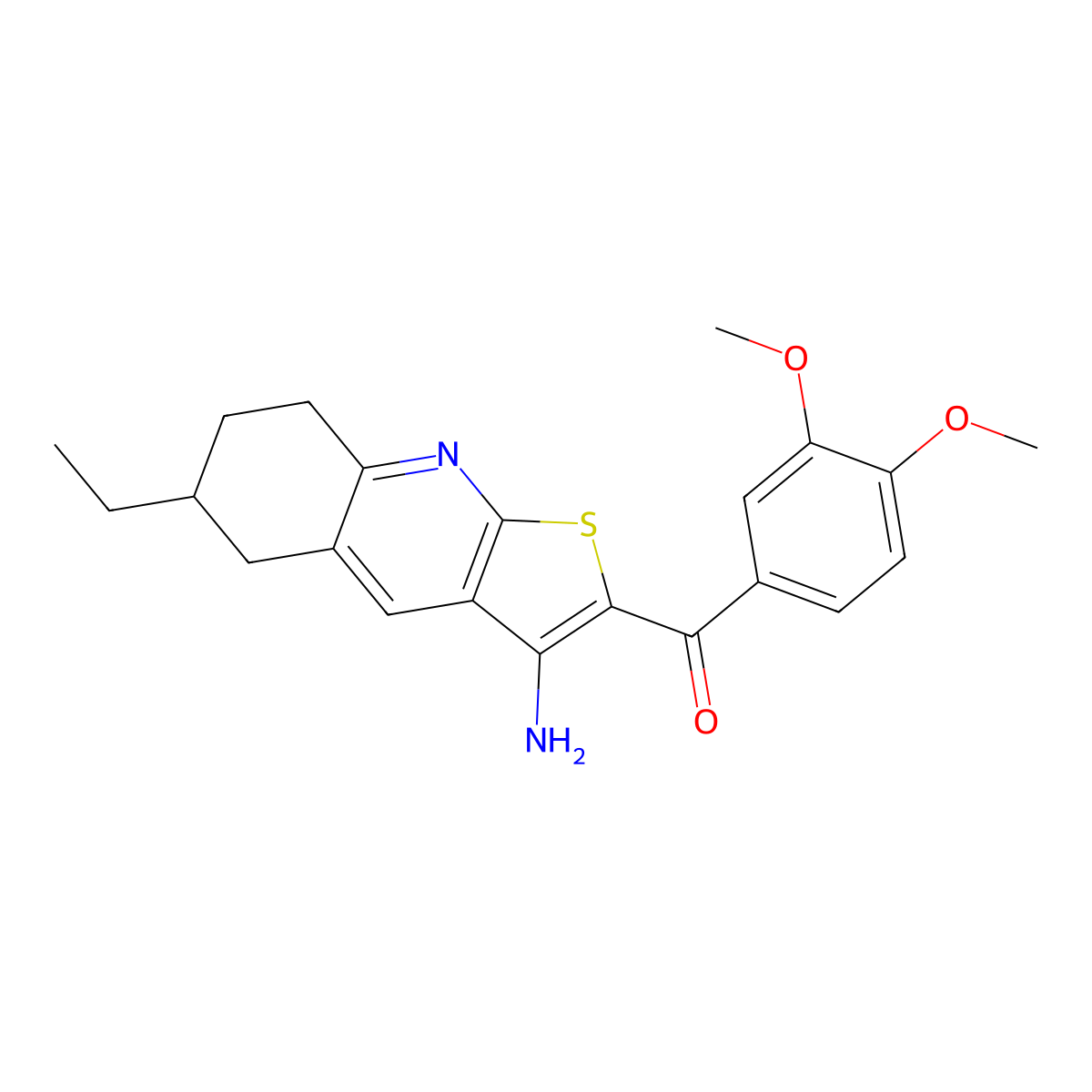 (3-Amino-6-ethyl-5,6,7,8-tetrahydrothieno[2,3-b]quinolin-2-yl)(3,4-dimethoxyphenyl)methanone molecular structure, CAS 445269-20-5