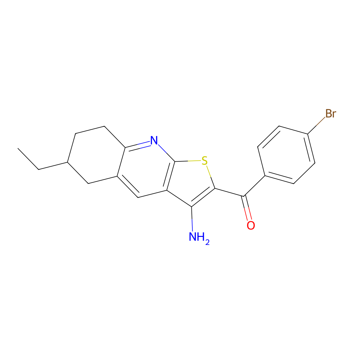 (3-Amino-6-ethyl-5,6,7,8-tetrahydrothieno[2,3-b]quinolin-2-yl)(4-bromophenyl)methanone molecular structure, CAS 445269-21-6