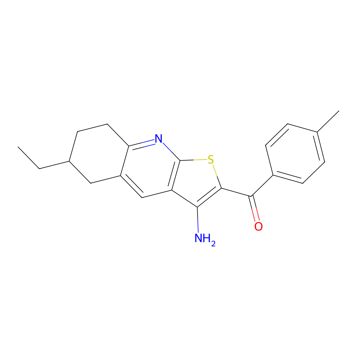(3-Amino-6-ethyl-5,6,7,8-tetrahydrothieno[2,3-b]quinolin-2-yl)(4-methylphenyl)methanone molecular structure, CAS 445269-23-8