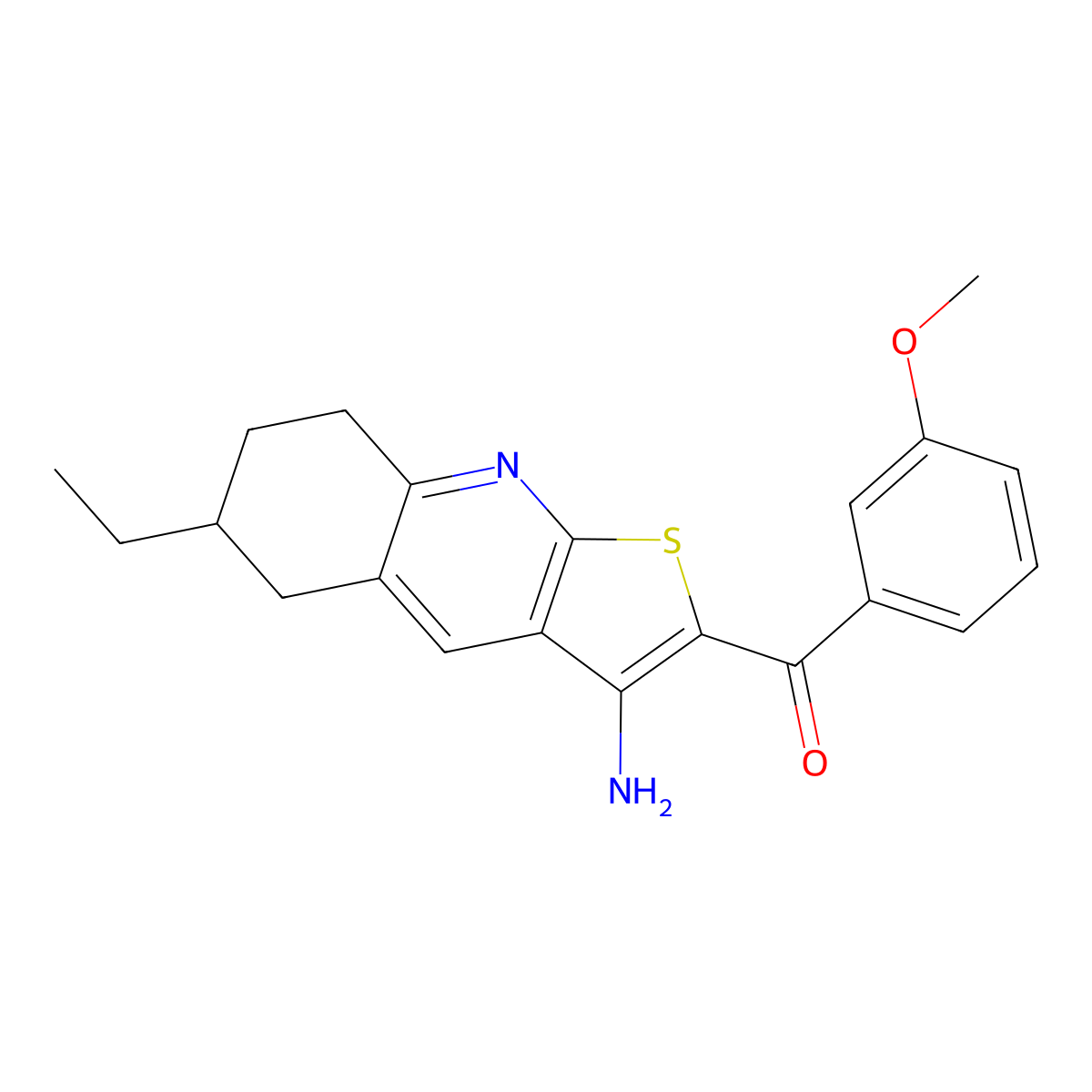 (3-Amino-6-ethyl-5,6,7,8-tetrahydrothieno[2,3-b]quinolin-2-yl)(3-methoxyphenyl)methanone molecular structure, CAS 445269-24-9