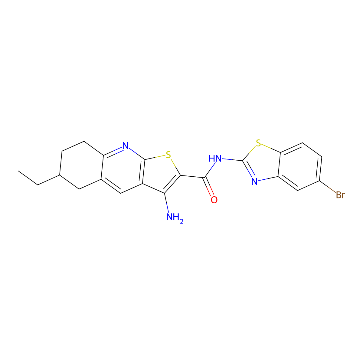 3-amino-N-(5-bromo-1,3-benzothiazol-2-yl)-6-ethyl-5,6,7,8-tetrahydrothieno[2,3-b]quinoline-2-carboxamide molecular structure, CAS 445269-25-0