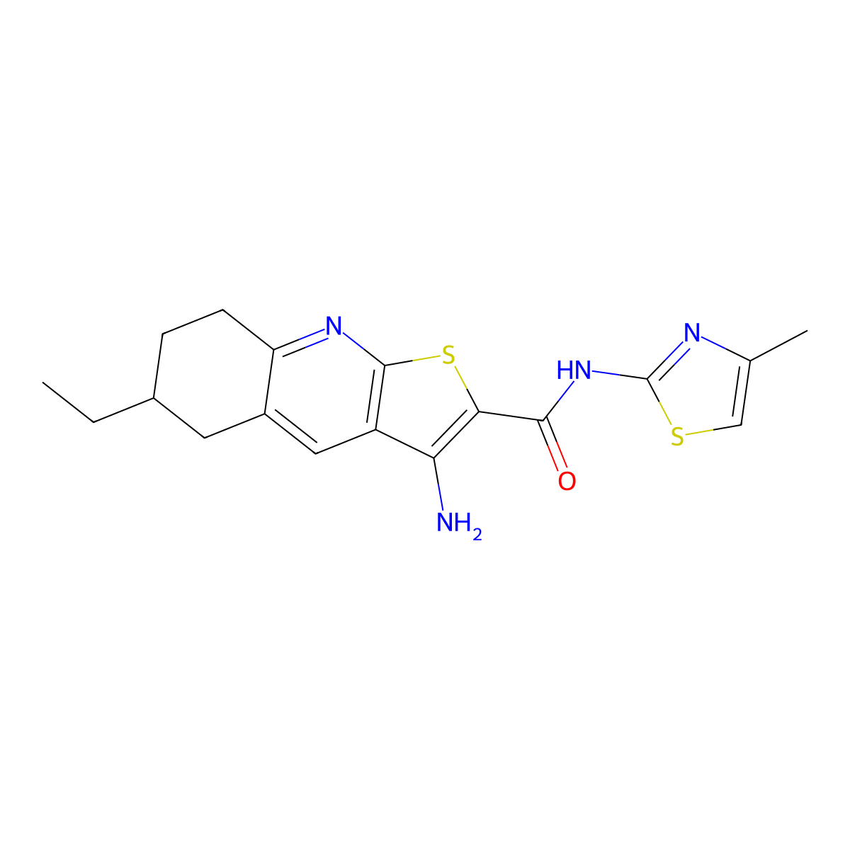 3-amino-6-ethyl-N-(4-methyl-1,3-thiazol-2-yl)-5,6,7,8-tetrahydrothieno[2,3-b]quinoline-2-carboxamide molecular structure, CAS 445269-26-1