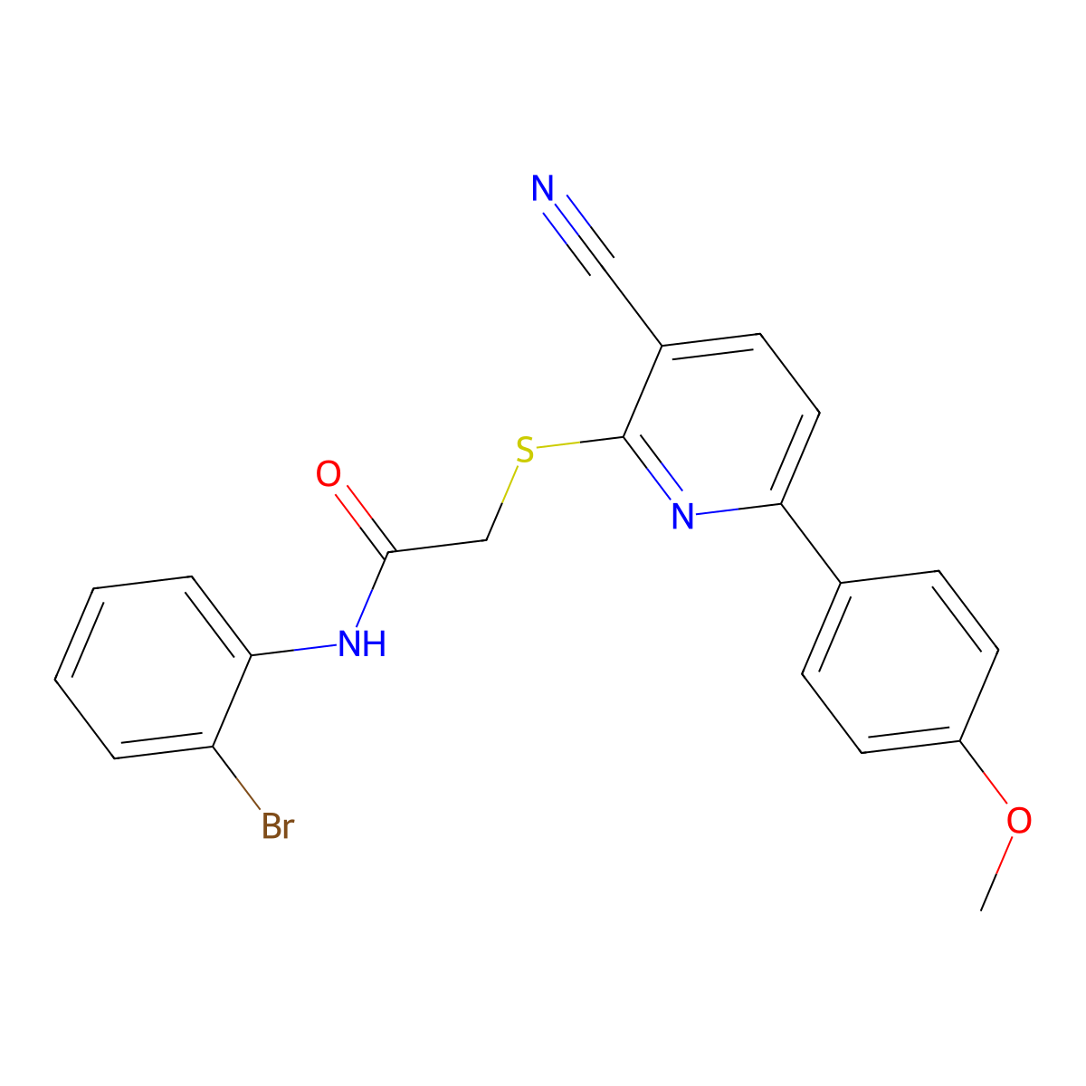 N-(2-bromophenyl)-2-[3-cyano-6-(4-methoxyphenyl)pyridin-2-yl]sulfanylacetamide molecular structure, CAS 445269-30-7