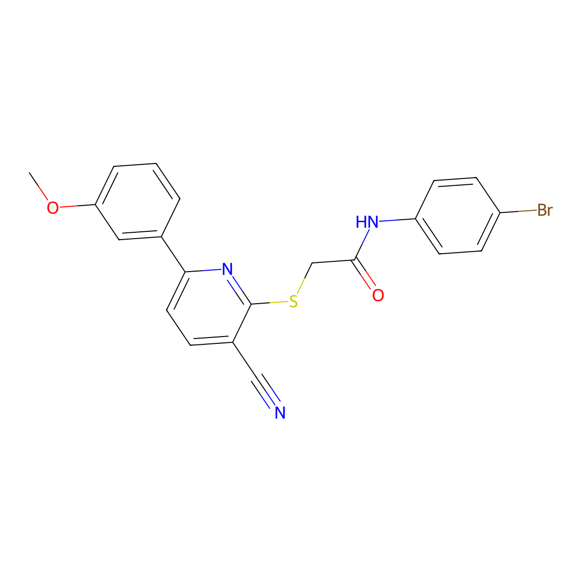N-(4-bromophenyl)-2-[3-cyano-6-(3-methoxyphenyl)pyridin-2-yl]sulfanylacetamide molecular structure, CAS 445269-35-2
