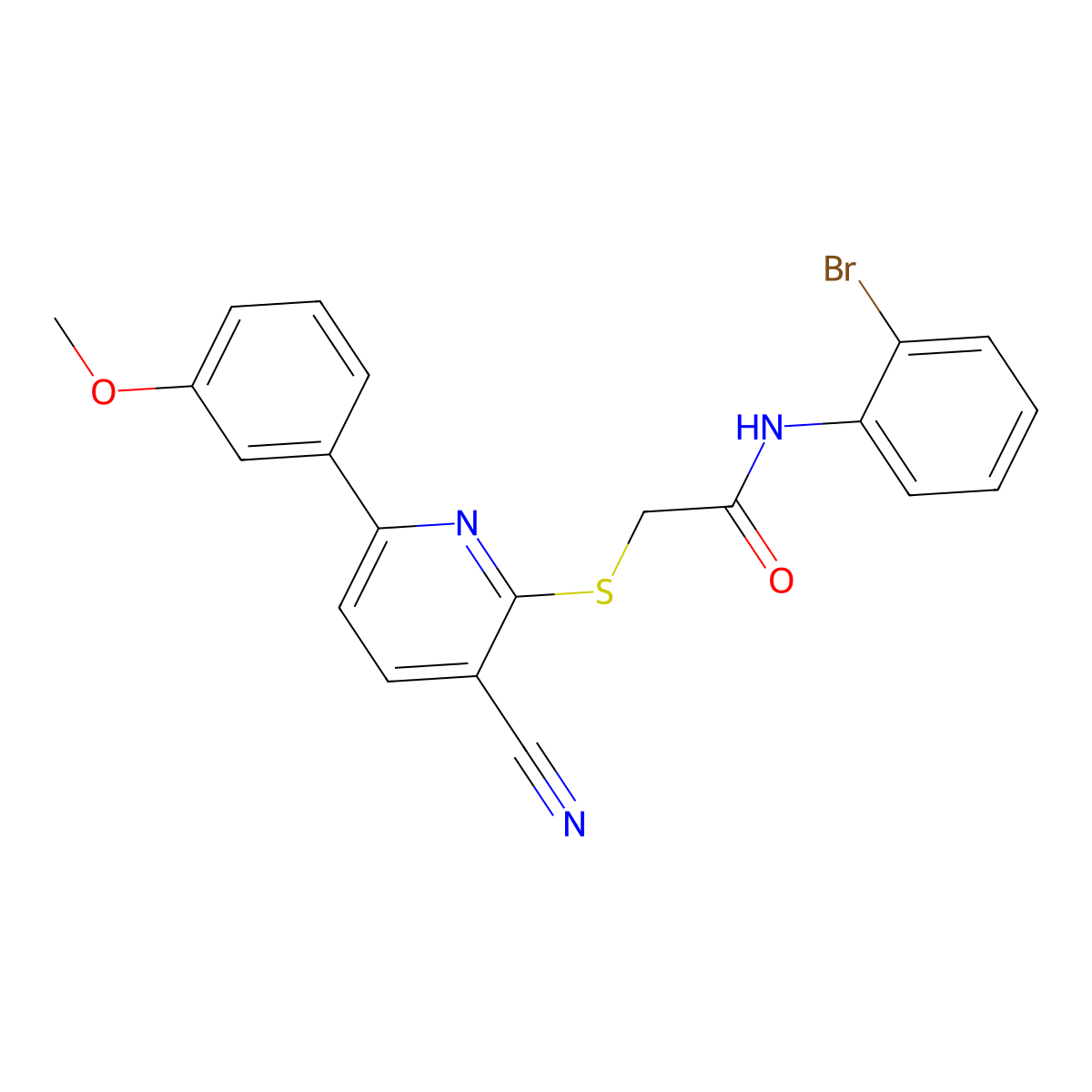 N-(2-bromophenyl)-2-[3-cyano-6-(3-methoxyphenyl)pyridin-2-yl]sulfanylacetamide molecular structure, CAS 445269-36-3