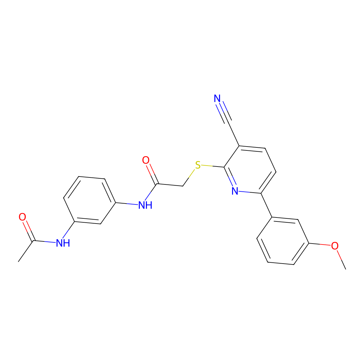 N-(3-acetamidophenyl)-2-[3-cyano-6-(3-methoxyphenyl)pyridin-2-yl]sulfanylacetamide molecular structure, CAS 445269-37-4