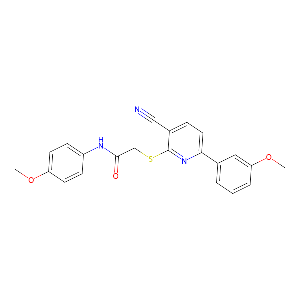 2-[3-cyano-6-(3-methoxyphenyl)pyridin-2-yl]sulfanyl-N-(4-methoxyphenyl)acetamide molecular structure, CAS 445269-38-5