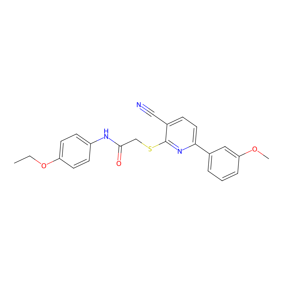 2-[3-cyano-6-(3-methoxyphenyl)pyridin-2-yl]sulfanyl-N-(4-ethoxyphenyl)acetamide molecular structure, CAS 445269-39-6