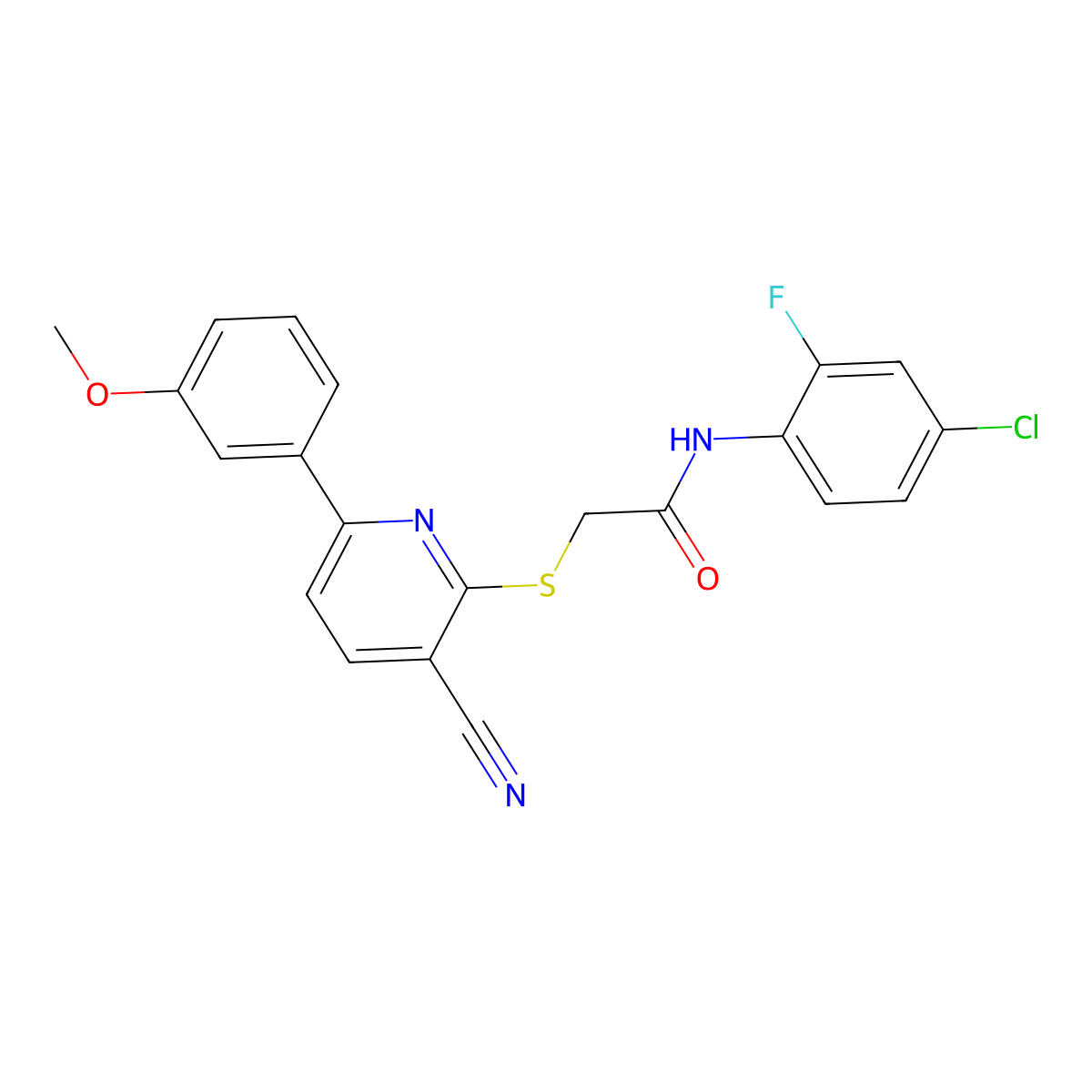 N-(4-chloro-2-fluorophenyl)-2-[3-cyano-6-(3-methoxyphenyl)pyridin-2-yl]sulfanylacetamide molecular structure, CAS 445269-47-6