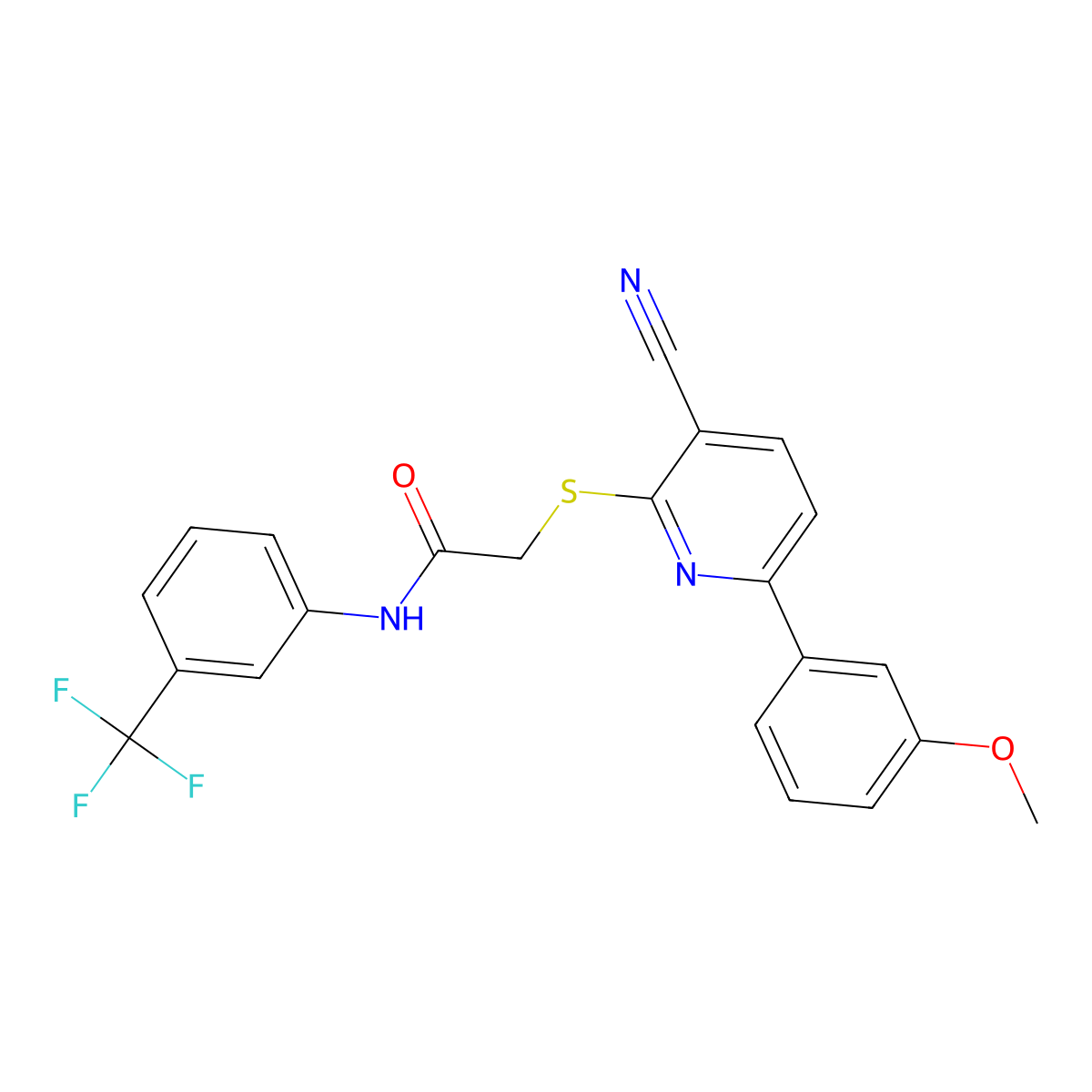 2-[3-cyano-6-(3-methoxyphenyl)pyridin-2-yl]sulfanyl-N-[3-(trifluoromethyl)phenyl]acetamide molecular structure, CAS 445269-51-2