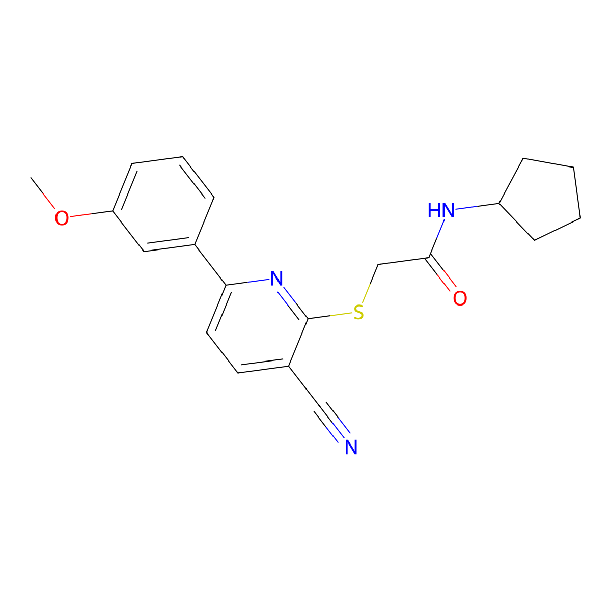2-[3-cyano-6-(3-methoxyphenyl)pyridin-2-yl]sulfanyl-N-cyclopentylacetamide molecular structure, CAS 445269-52-3
