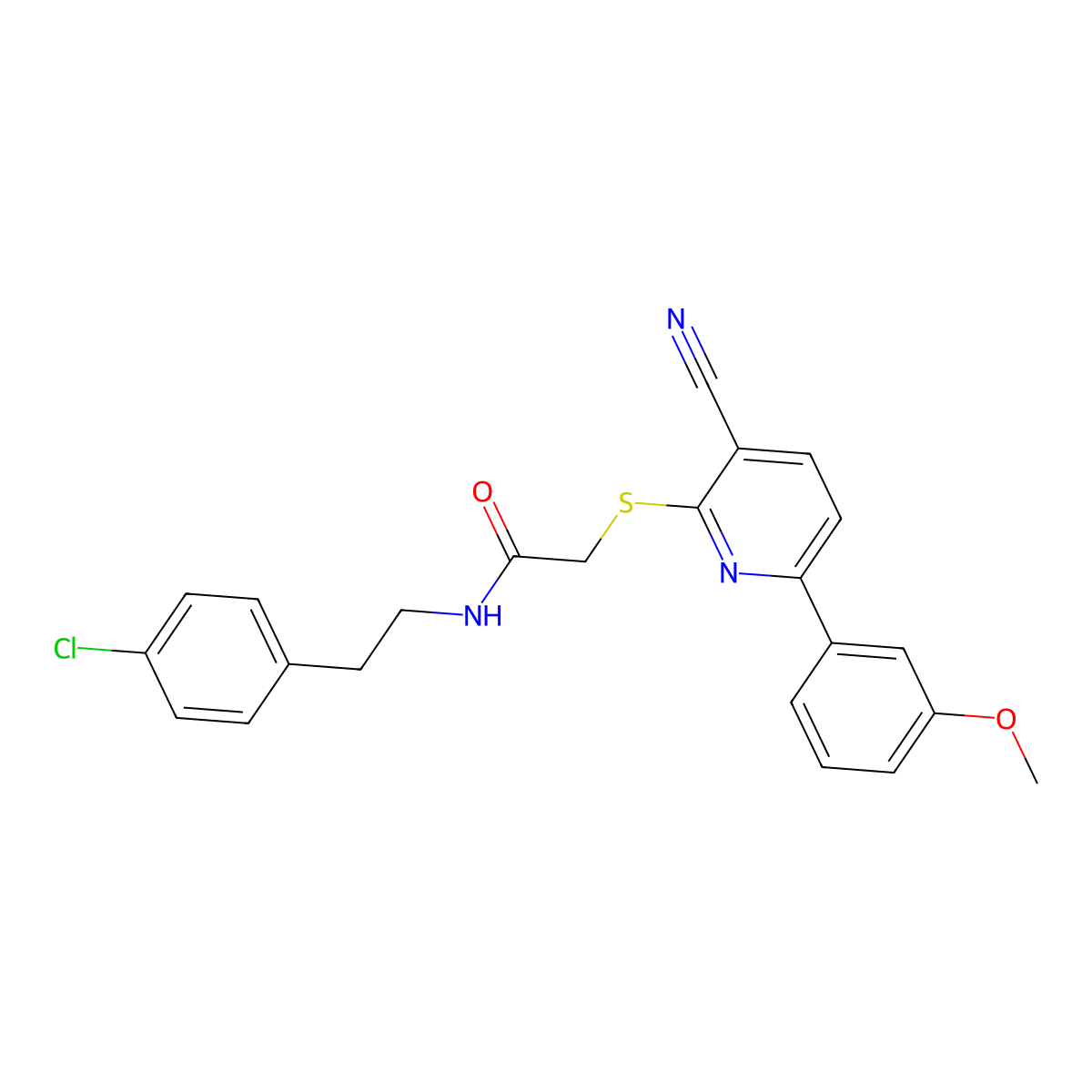 N-[2-(4-Chloro-phenyl)-ethyl]-2-[3-cyano-6-(3-methoxy-phenyl)-pyridin-2-ylsulfanyl]-acetamide molecular structure, CAS 445269-53-4