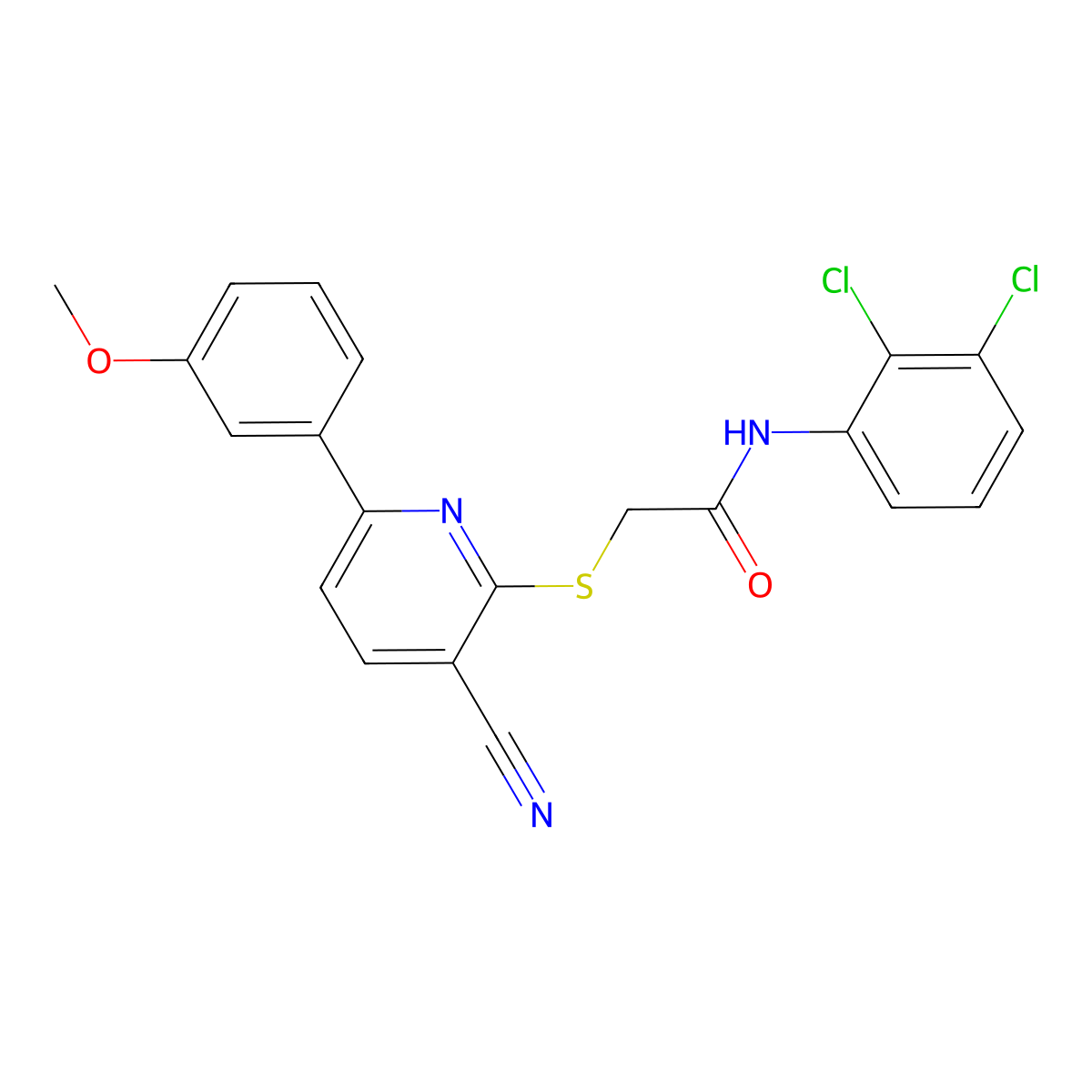2-[3-cyano-6-(3-methoxyphenyl)pyridin-2-yl]sulfanyl-N-(2,3-dichlorophenyl)acetamide molecular structure, CAS 445269-54-5