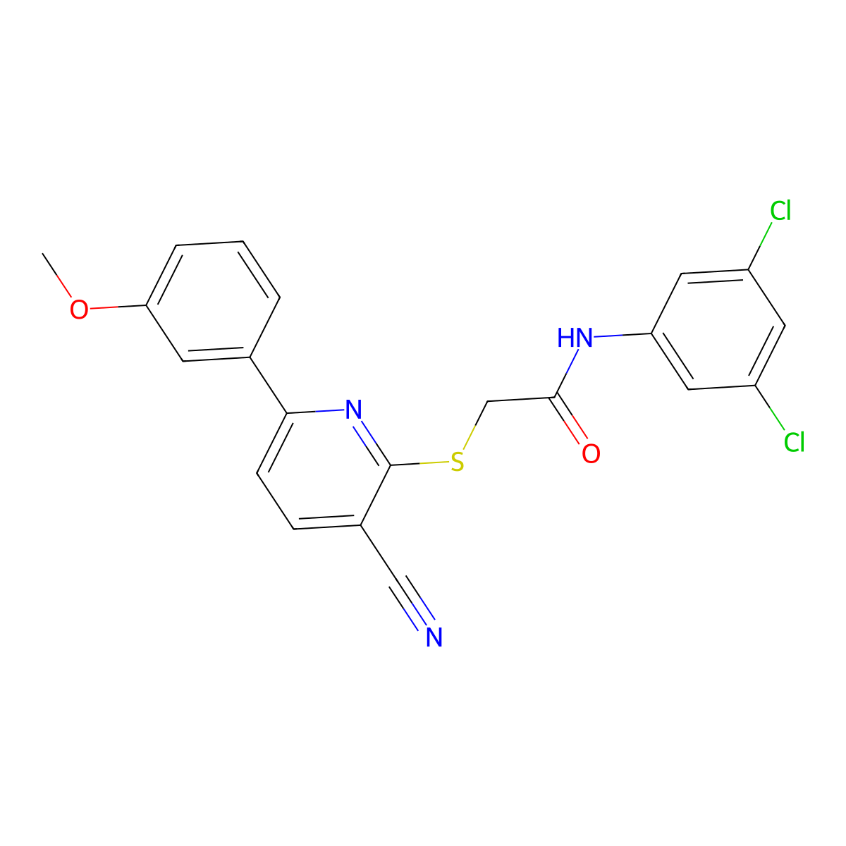 2-[3-cyano-6-(3-methoxyphenyl)pyridin-2-yl]sulfanyl-N-(3,5-dichlorophenyl)acetamide molecular structure, CAS 445269-55-6