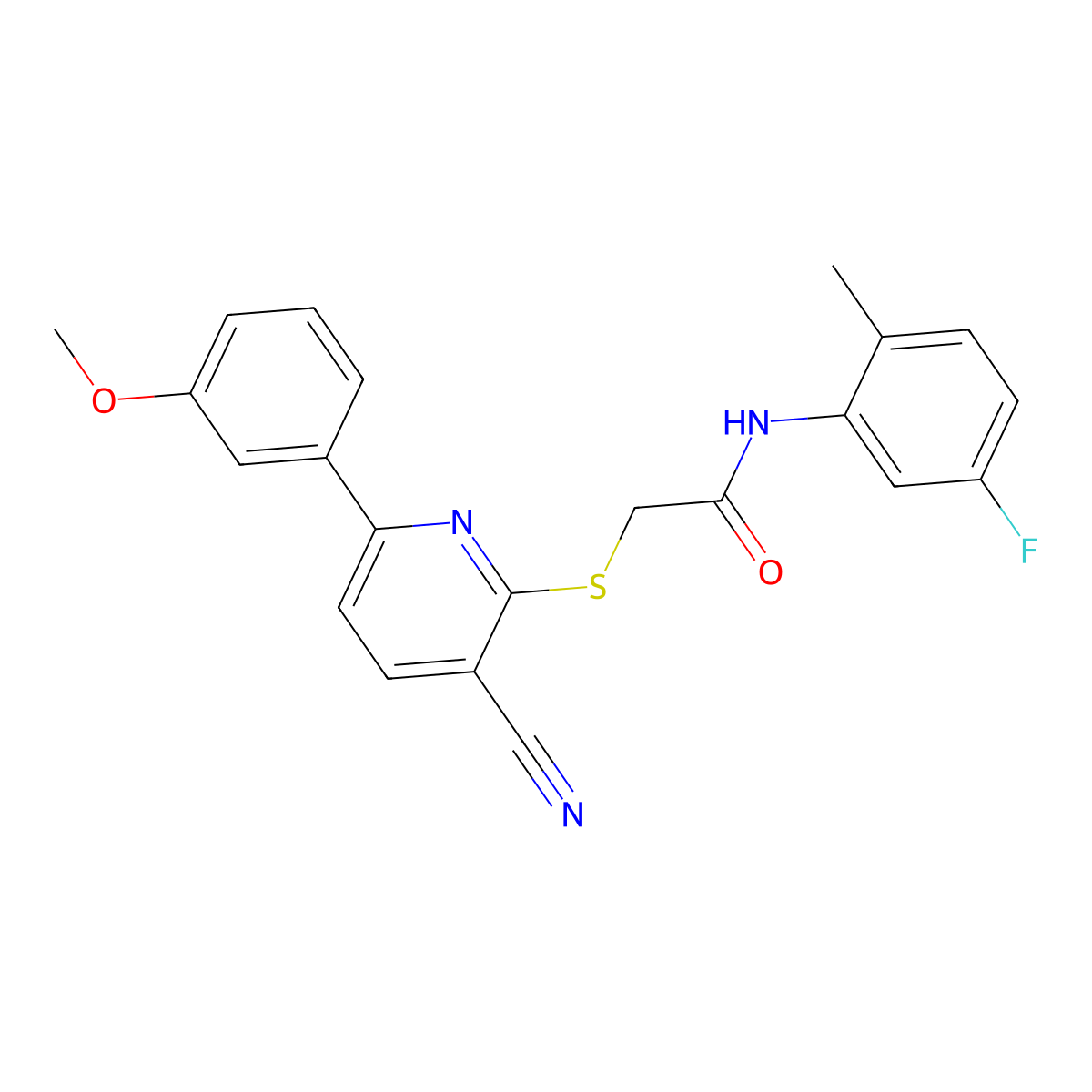 2-[3-cyano-6-(3-methoxyphenyl)pyridin-2-yl]sulfanyl-N-(5-fluoro-2-methylphenyl)acetamide molecular structure, CAS 445269-56-7
