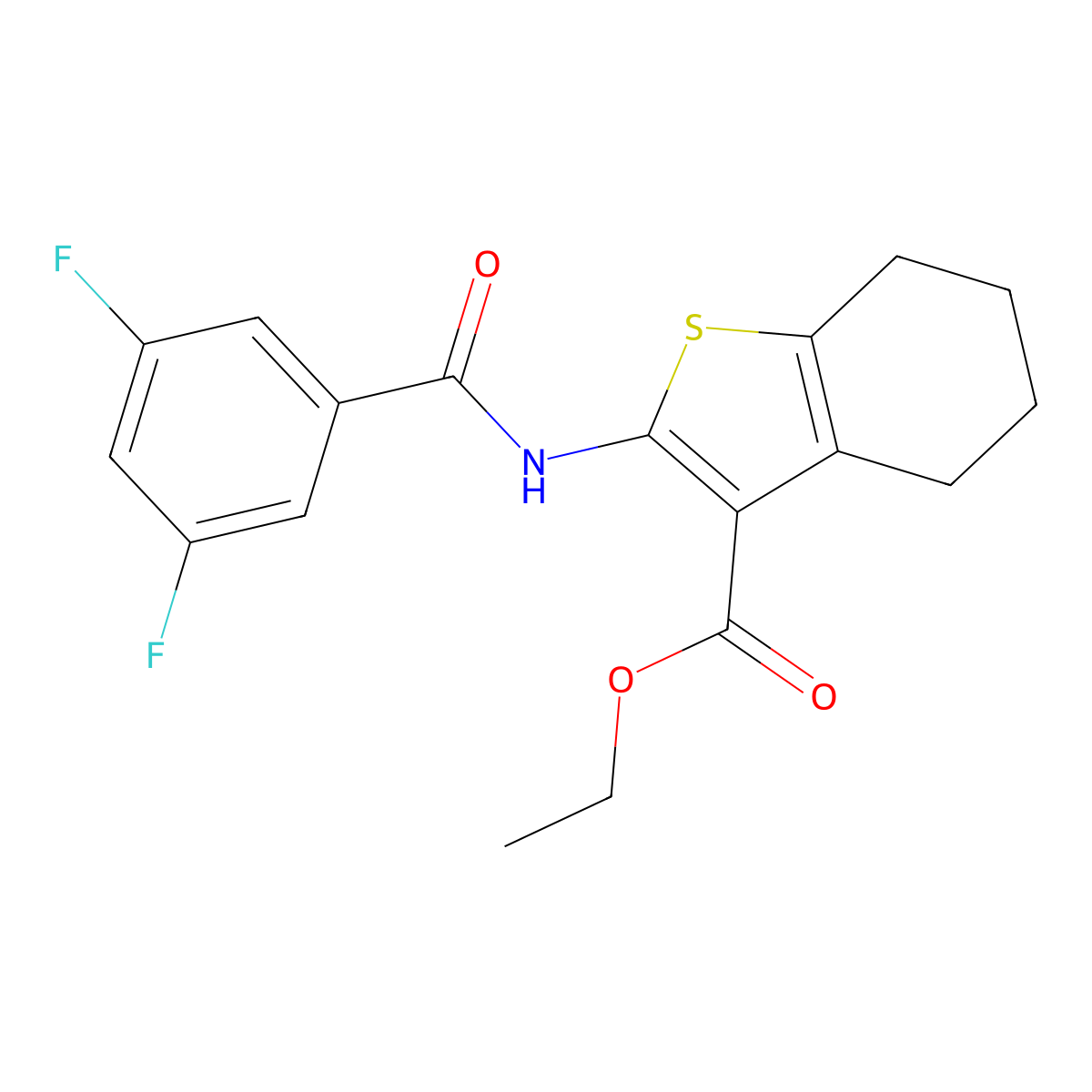 Ethyl 2-[(3,5-difluorobenzoyl)amino]-4,5,6,7-tetrahydro-1-benzothiophene-3-carboxylate molecular structure, CAS 445284-25-3