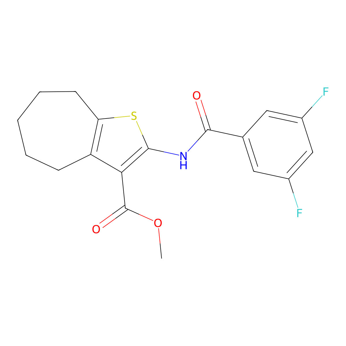 methyl 2-[(3,5-difluorobenzoyl)amino]-5,6,7,8-tetrahydro-4H-cyclohepta[b]thiophene-3-carboxylate molecular structure, CAS 445284-34-4