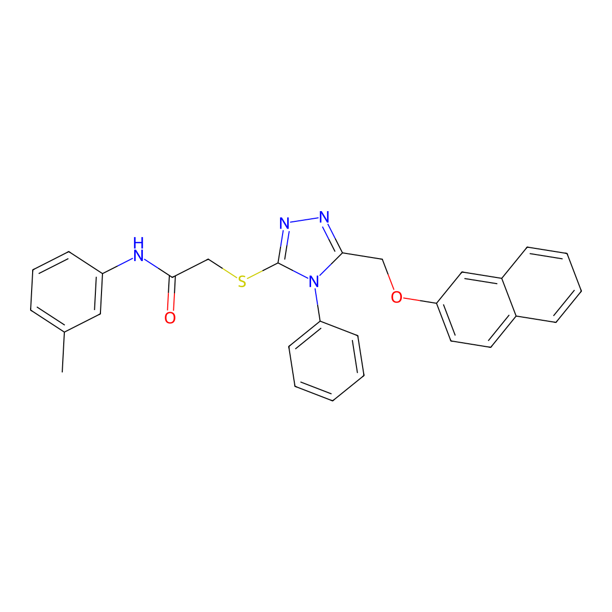 N-(3-methylphenyl)-2-[[5-(naphthalen-2-yloxymethyl)-4-phenyl-1,2,4-triazol-3-yl]sulfanyl]acetamide molecular structure, CAS 445284-84-4