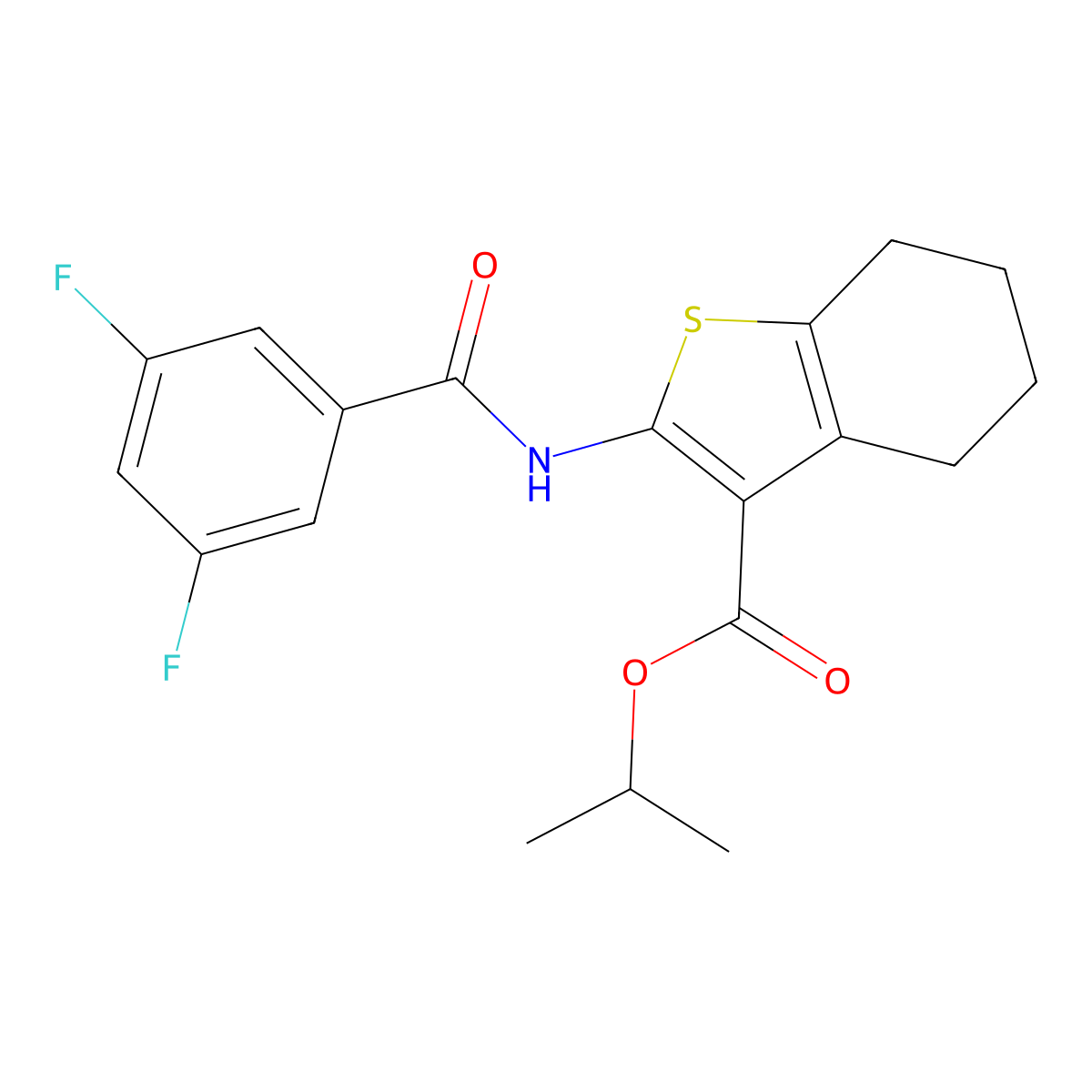 Isopropyl 2-[(3,5-difluorobenzoyl)amino]-4,5,6,7-tetrahydro-1-benzothiophene-3-carboxylate molecular structure, CAS 445285-45-0