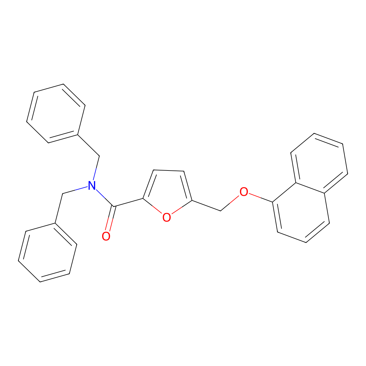 N,N-dibenzyl-5-[(1-naphthyloxy)methyl]-2-furamide molecular structure, CAS 445285-73-4