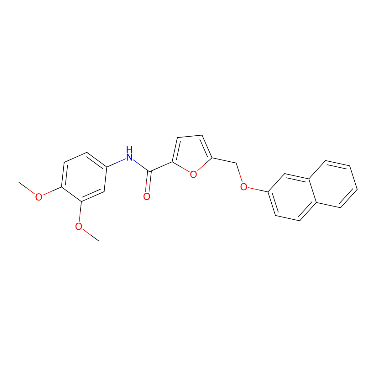 N-(3,4-Dimethoxyphenyl)-5-((naphthalen-2-yloxy)methyl)furan-2-carboxamide molecular structure, CAS 445286-10-2