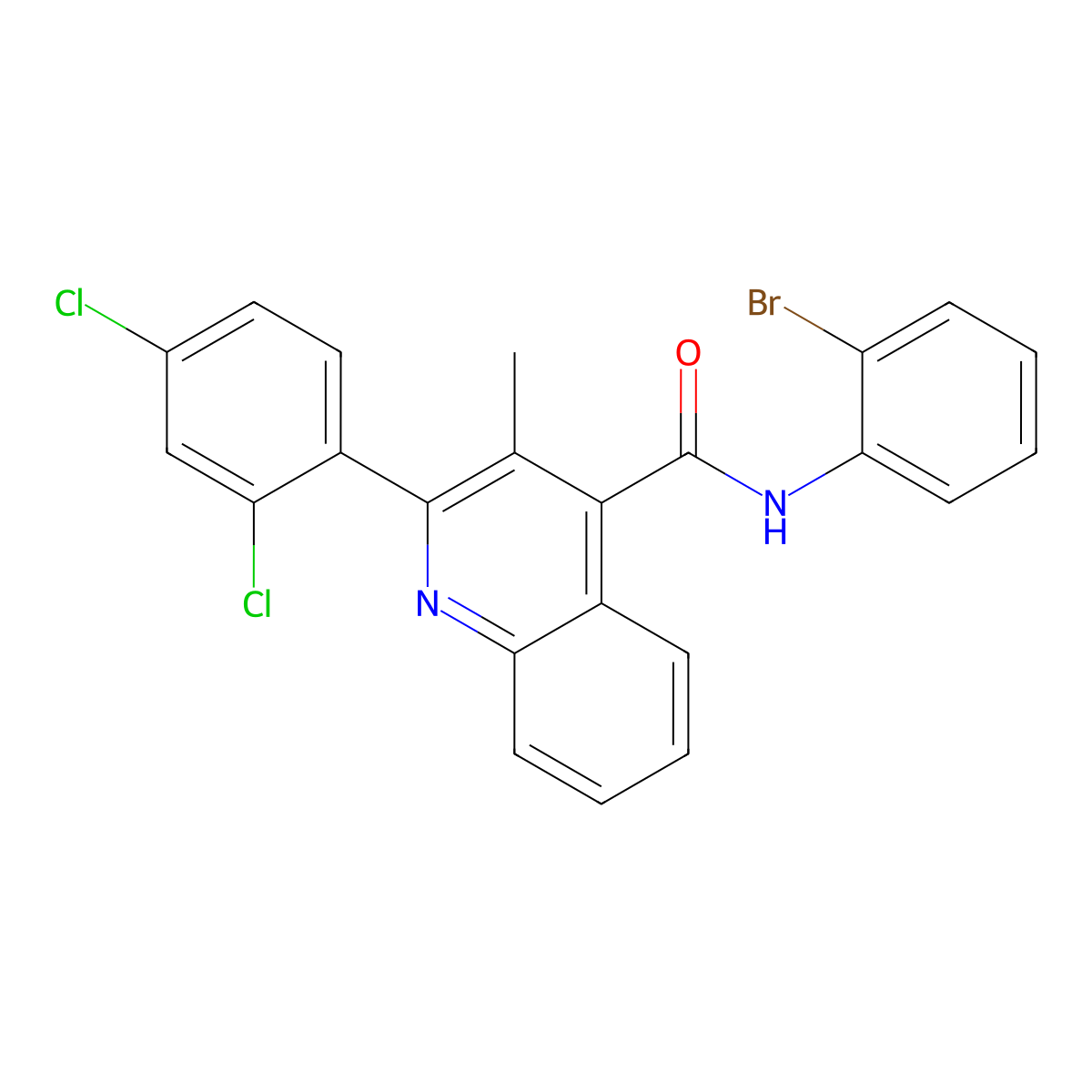 N-(2-bromophenyl)-2-(2,4-dichlorophenyl)-3-methylquinoline-4-carboxamide molecular structure, CAS 445286-29-3