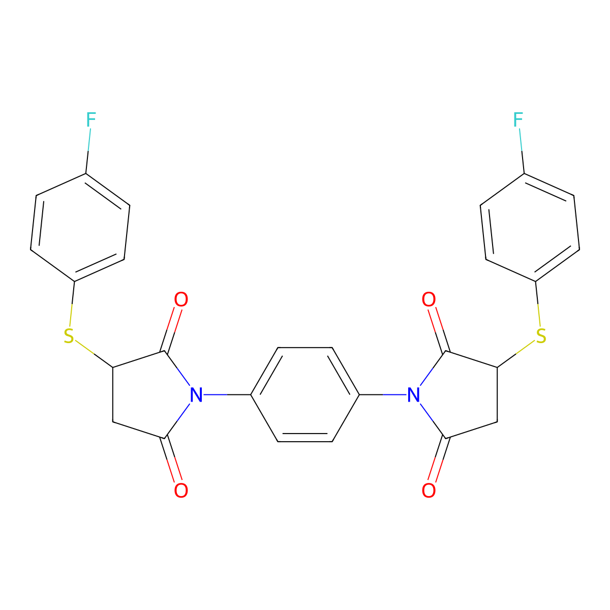 3-[(4-Fluorophenyl)sulfanyl]-1-(4-{3-[(4-fluorophenyl)sulfanyl]-2,5-dioxo-1-pyrrolidinyl}phenyl)-2,5-pyrrolidinedione molecular structure, CAS 445286-97-5