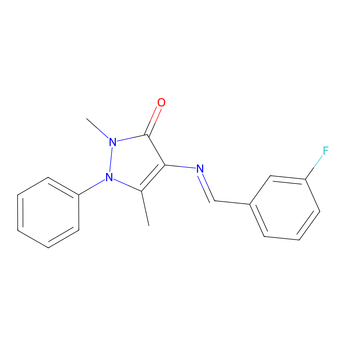 4-[(3-Fluorophenyl)methylideneamino]-2,5-dimethyl-1-phenylpyrazol-3-one molecular structure, CAS 445287-09-2