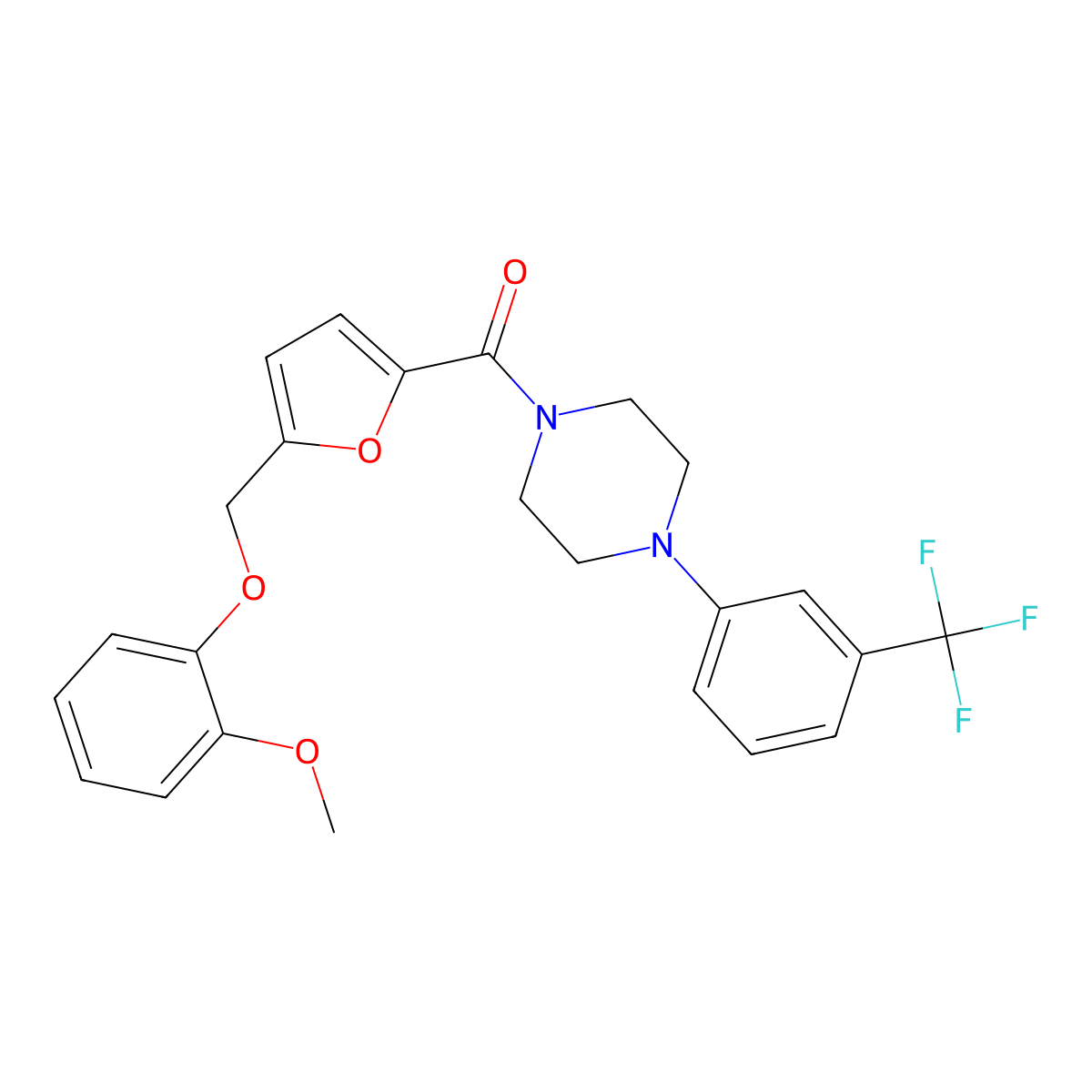 [5-[(2-Methoxyphenoxy)methyl]furan-2-yl]-[4-[3-(trifluoromethyl)phenyl]piperazin-1-yl]methanone molecular structure, CAS 445287-30-9