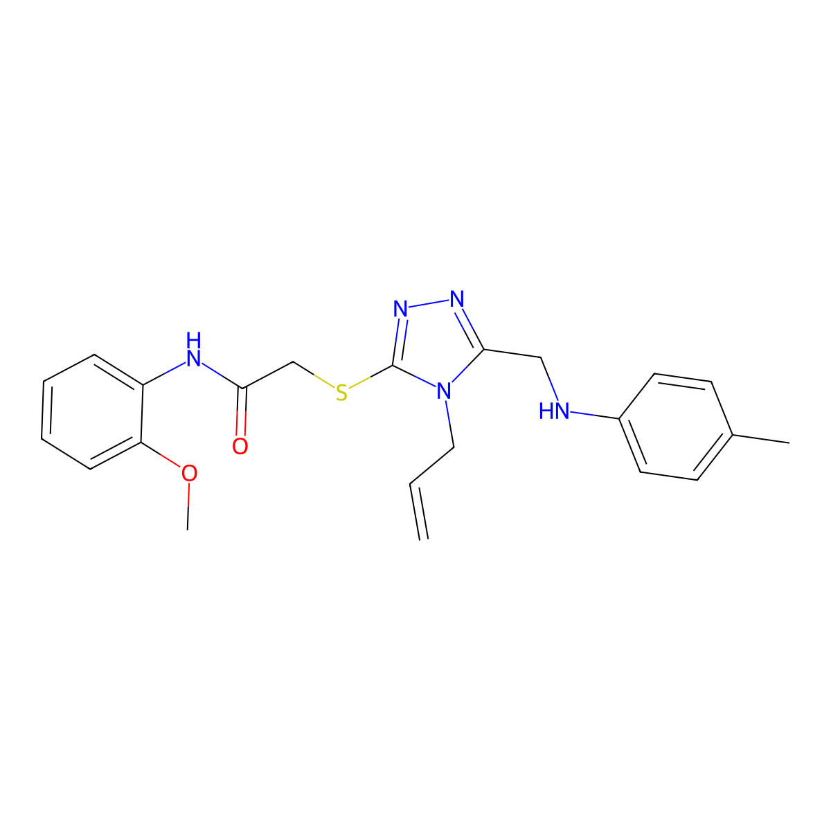 N-(2-methoxyphenyl)-2-[[5-[(4-methylanilino)methyl]-4-prop-2-enyl-1,2,4-triazol-3-yl]sulfanyl]acetamide molecular structure, CAS 445287-48-9