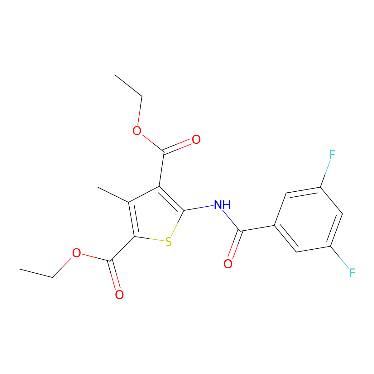 Diethyl 5-[(3,5-difluorobenzoyl)amino]-3-methyl-2,4-thiophenedicarboxylate molecular structure, CAS 445287-66-1