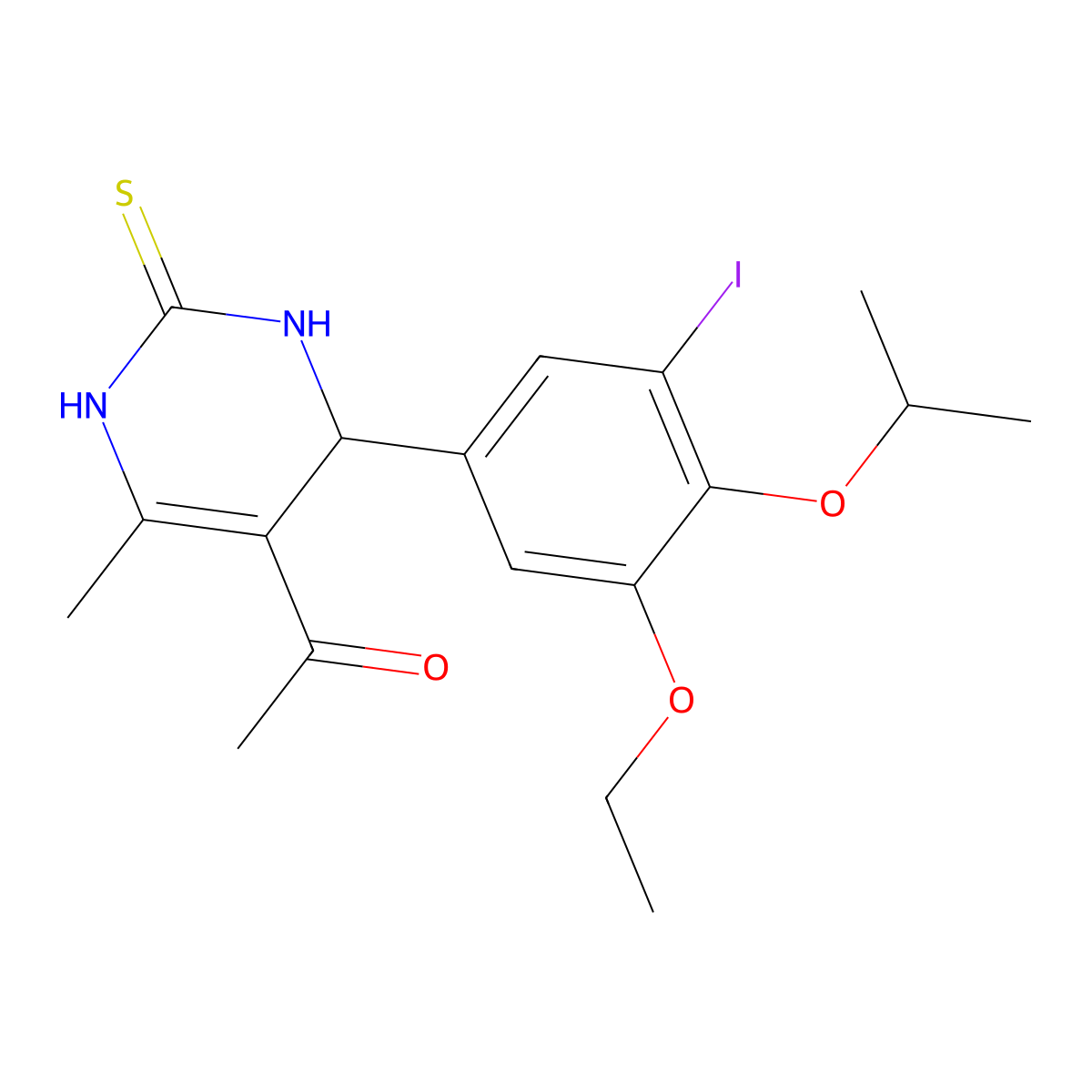 1-[4-(3-ethoxy-5-iodo-4-propan-2-yloxyphenyl)-6-methyl-2-sulfanylidene-3,4-dihydro-1H-pyrimidin-5-yl]ethanone molecular structure, CAS 445287-68-3