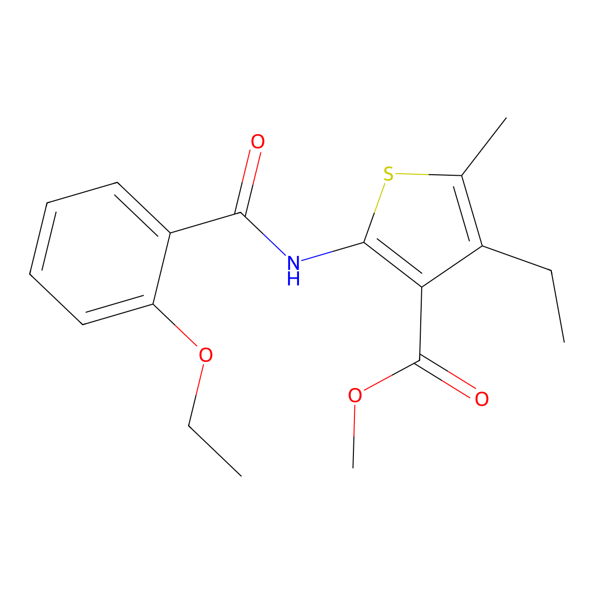 Methyl 2-[(2-ethoxybenzoyl)amino]-4-ethyl-5-methyl-3-thiophenecarboxylate molecular structure, CAS 445287-87-6