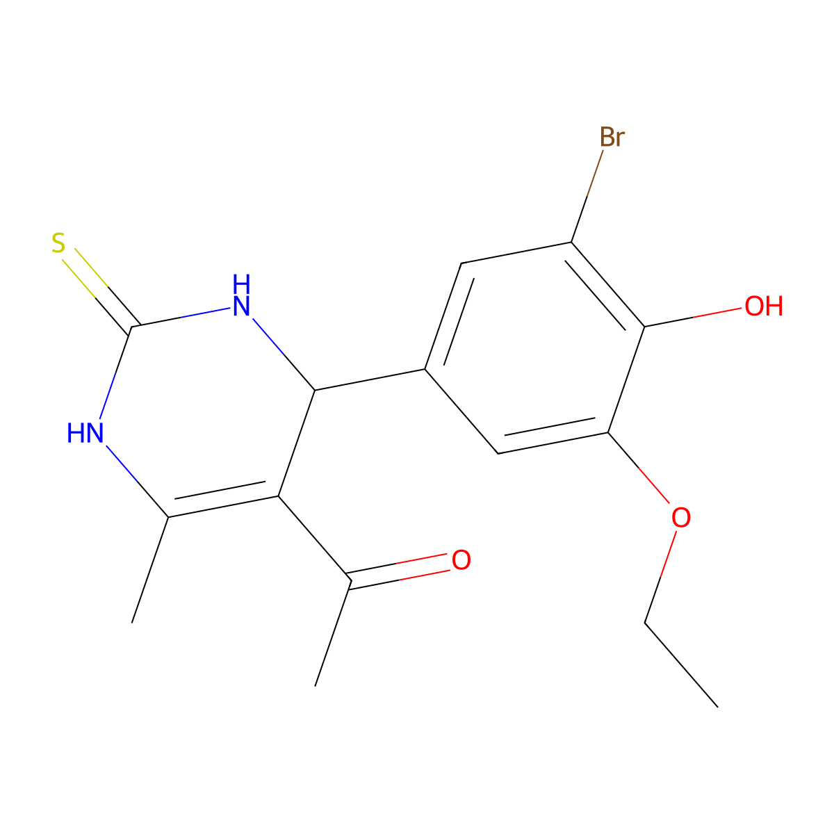 1-[4-(3-bromo-5-ethoxy-4-hydroxyphenyl)-6-methyl-2-sulfanylidene-3,4-dihydro-1H-pyrimidin-5-yl]ethanone molecular structure, CAS 445287-90-1