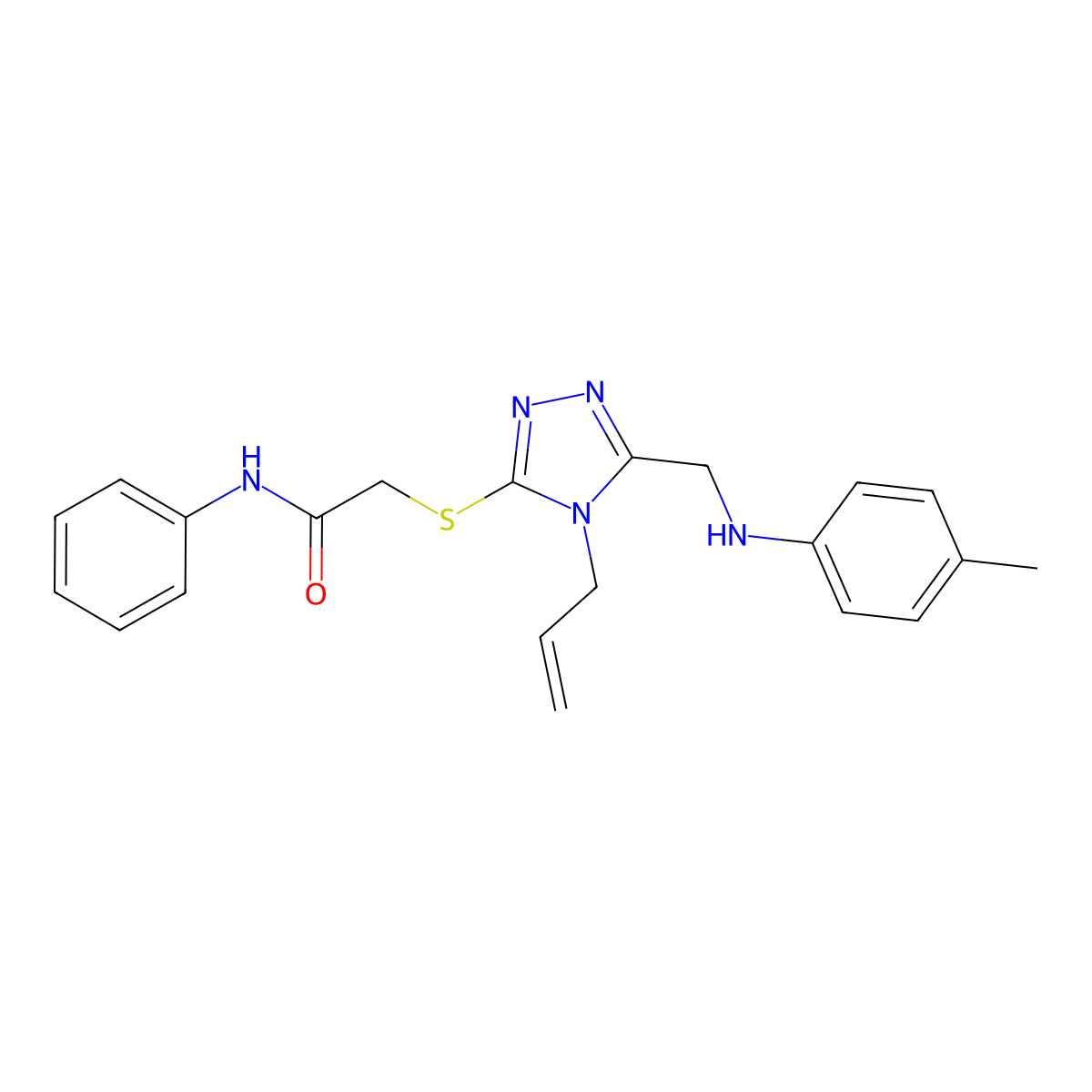 2-[[5-[(4-methylanilino)methyl]-4-prop-2-enyl-1,2,4-triazol-3-yl]sulfanyl]-N-phenylacetamide molecular structure, CAS 445287-94-5