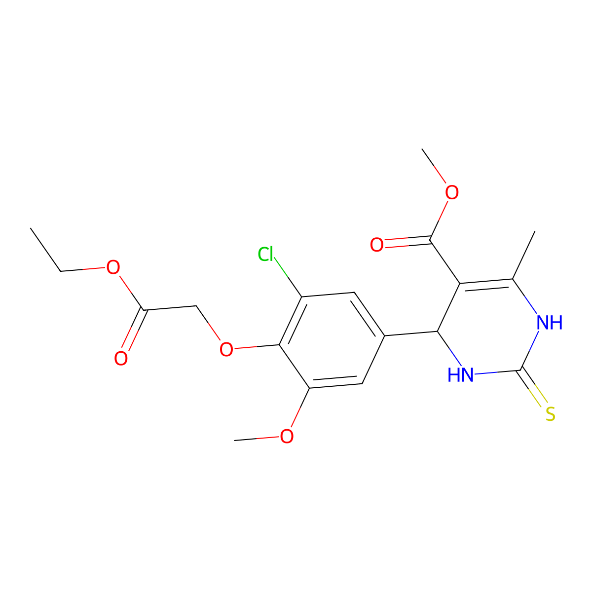 Methyl 4-[3-chloro-4-(2-ethoxy-2-oxoethoxy)-5-methoxyphenyl]-6-methyl-2-thioxo-1,2,3,4-tetrahydropyrimidine-5-carboxylate molecular structure, CAS 445288-02-8