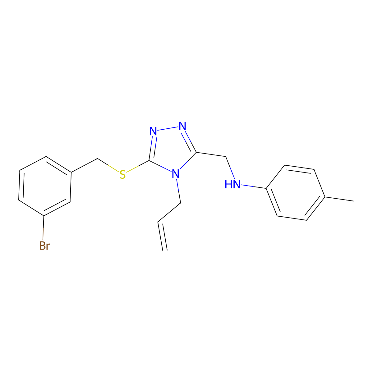 N-[[5-[(3-bromophenyl)methylsulfanyl]-4-prop-2-enyl-1,2,4-triazol-3-yl]methyl]-4-methylaniline molecular structure, CAS 445288-18-6
