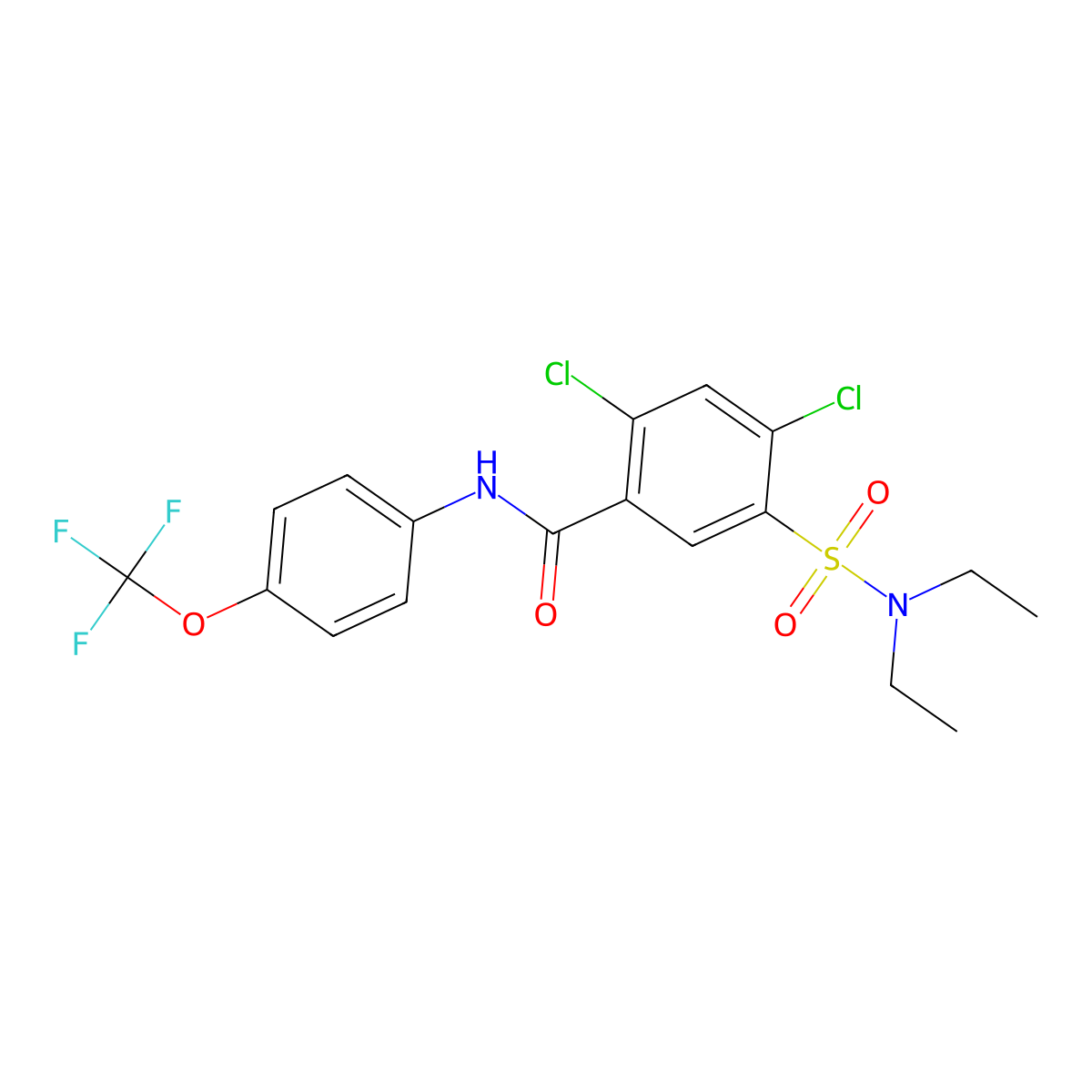 2,4-dichloro-5-(diethylsulfamoyl)-N-[4-(trifluoromethoxy)phenyl]benzamide molecular structure, CAS 445288-73-3